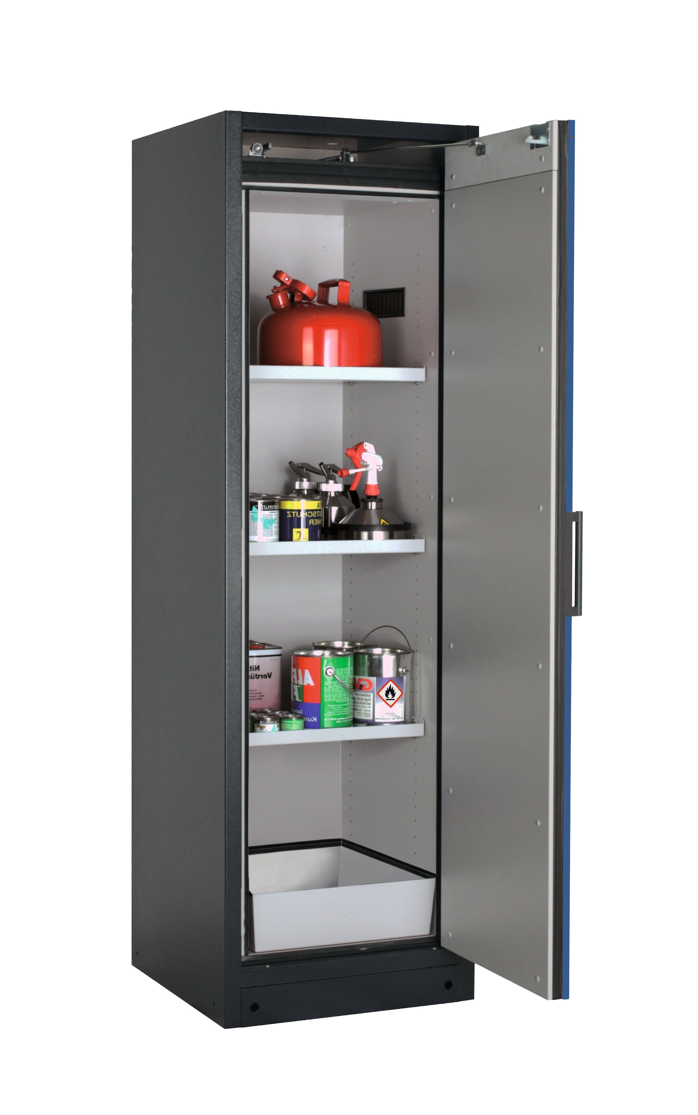 Typ 90 Sicherheitsschrank Q-PEGASUS-90 Modell Q90.195.060.WDACR in enzianblau RAL 5010 mit 3x Fachboden Standard (Stahlblech)