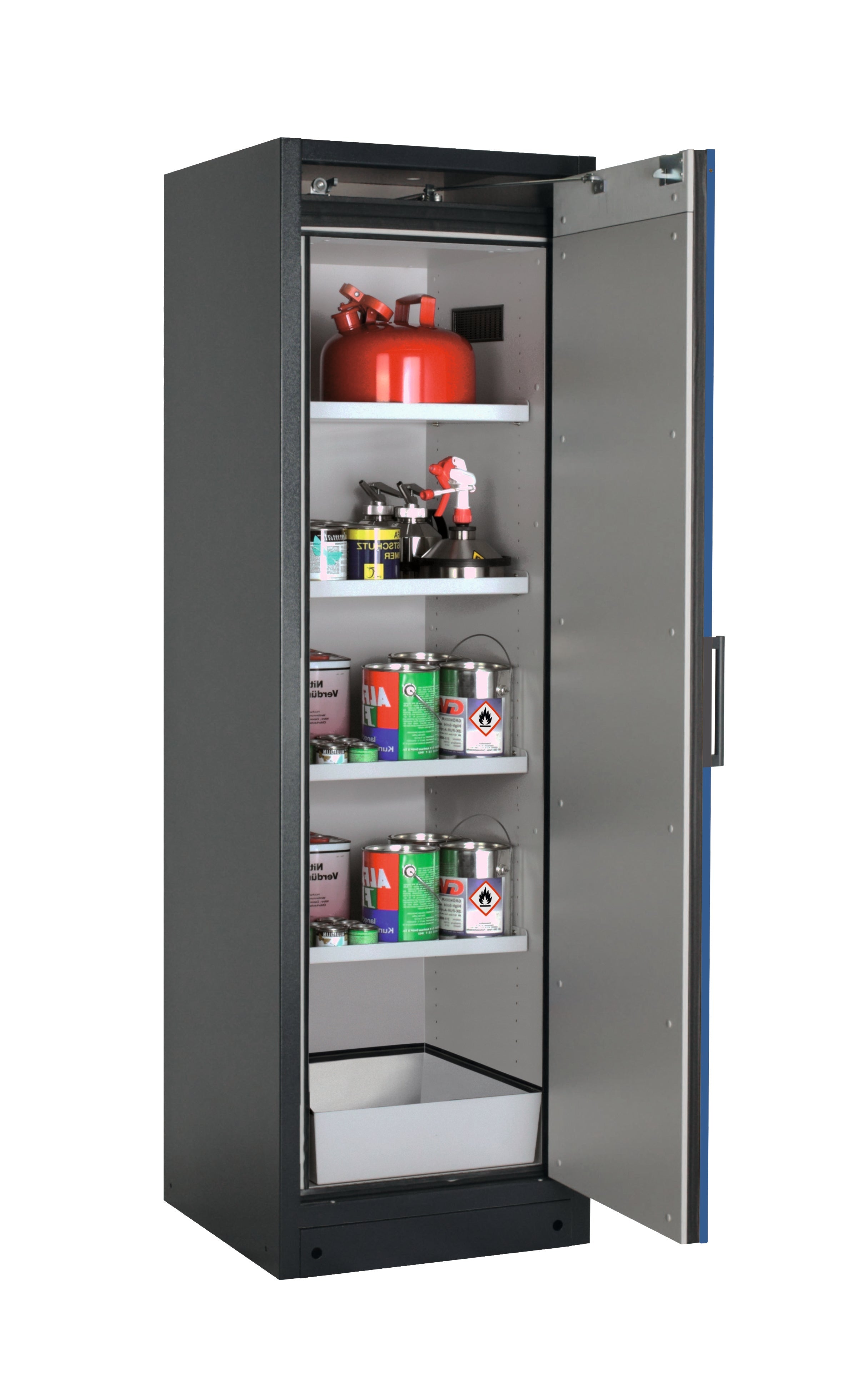Typ 90 Sicherheitsschrank Q-PEGASUS-90 Modell Q90.195.060.WDACR in enzianblau RAL 5010 mit 4x Fachboden Standard (Stahlblech)