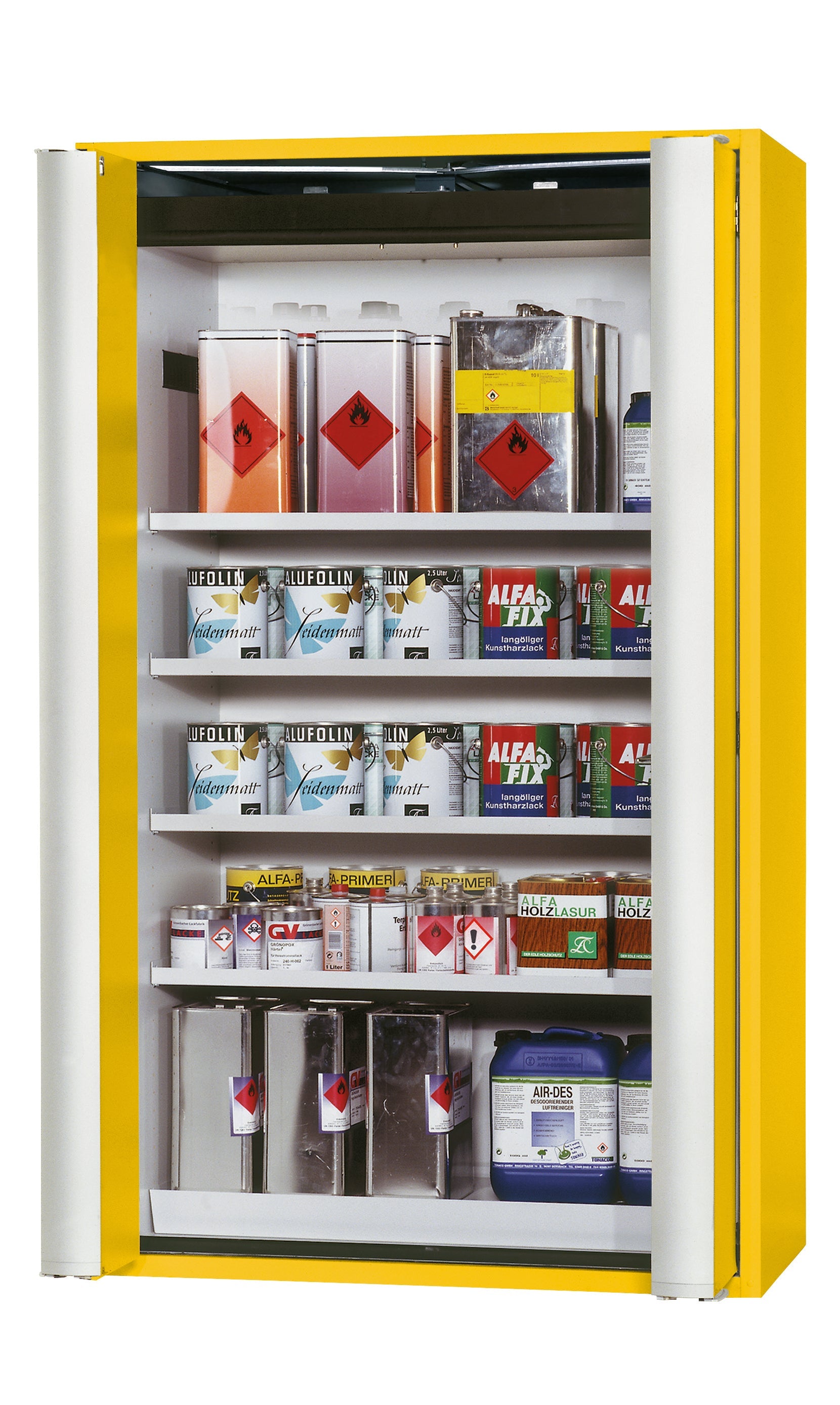 Typ 90 Sicherheitsschrank S-PHOENIX Vol.2-90 Modell S90.196.120.FDAC in sicherheitsgelb RAL 1004 mit 4x Fachboden Standard (Stahlblech)