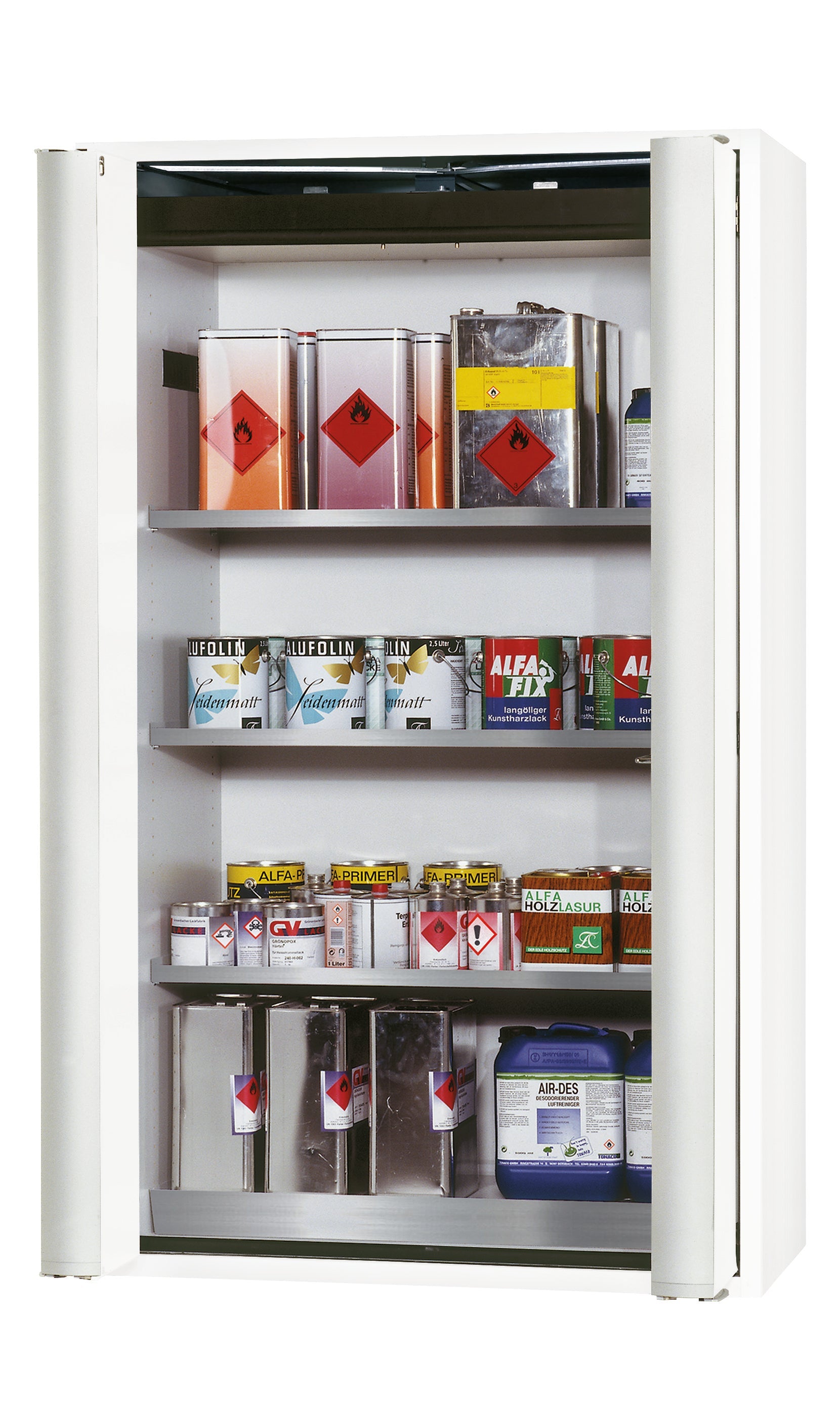 Type 90 safety cabinet S-PHOENIX Vol.2-90 model S90.196.120.FDAC in laboratory white (similar to RAL 9016) with 3x standard shelves (stainless steel 1.4301)