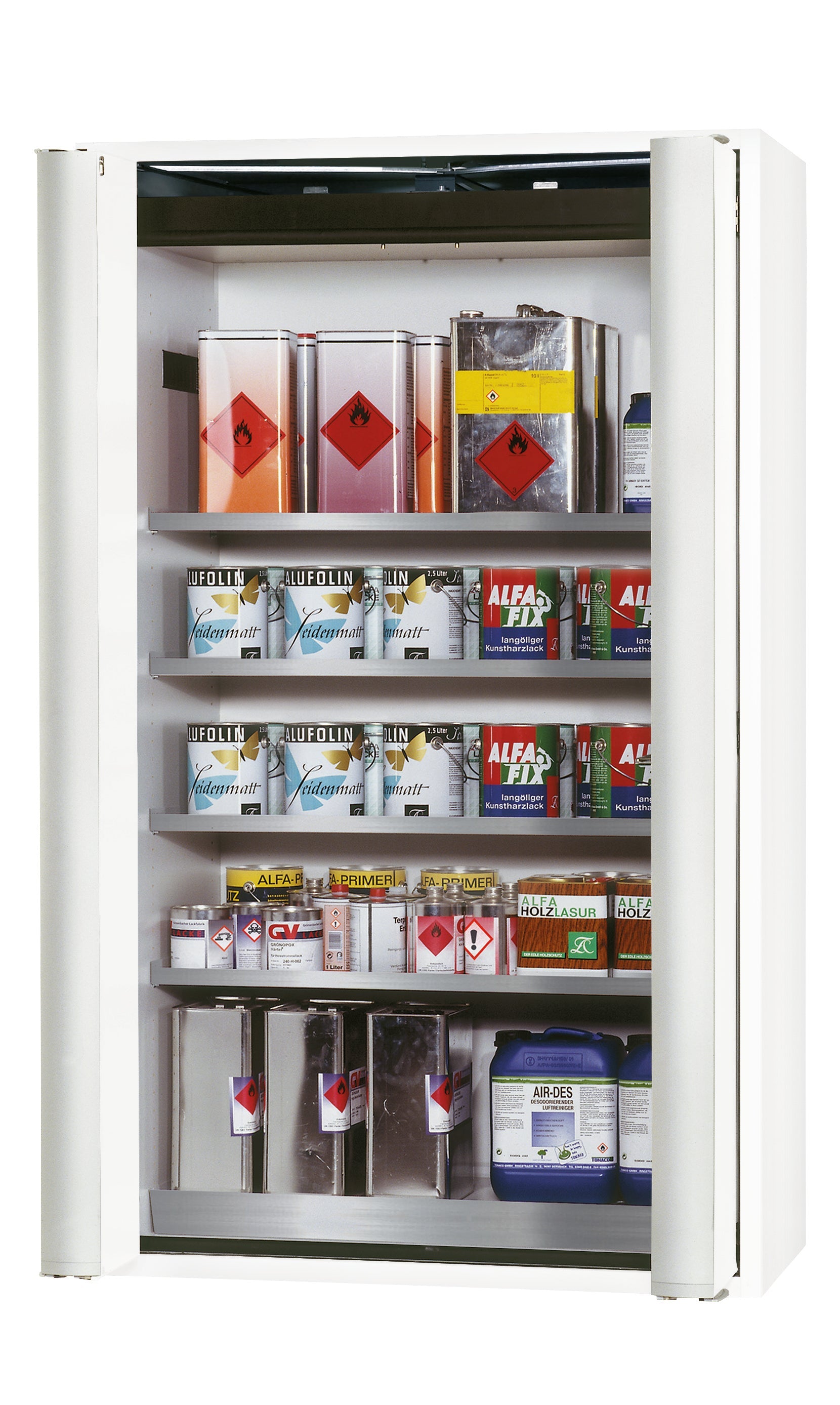 Type 90 safety cabinet S-PHOENIX Vol.2-90 model S90.196.120.FDAC in laboratory white (similar to RAL 9016) with 4x standard shelves (stainless steel 1.4301)