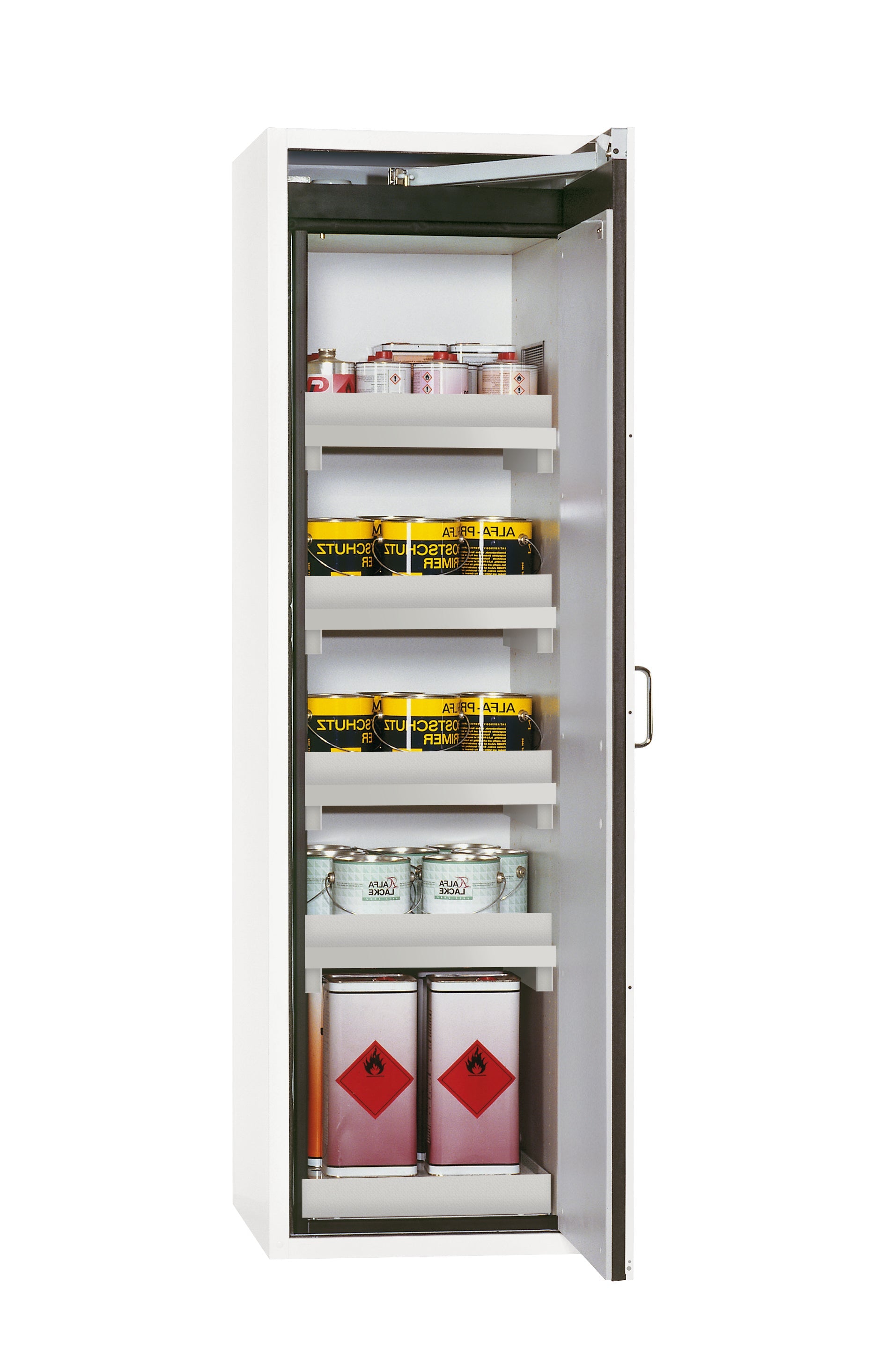 Armoire de sécurité type 90 S-CLASSIC-90 modèle S90.196.060.R en blanc de laboratoire (similaire à RAL 9016) avec 4x pieds de plateau standard (polypropylène)