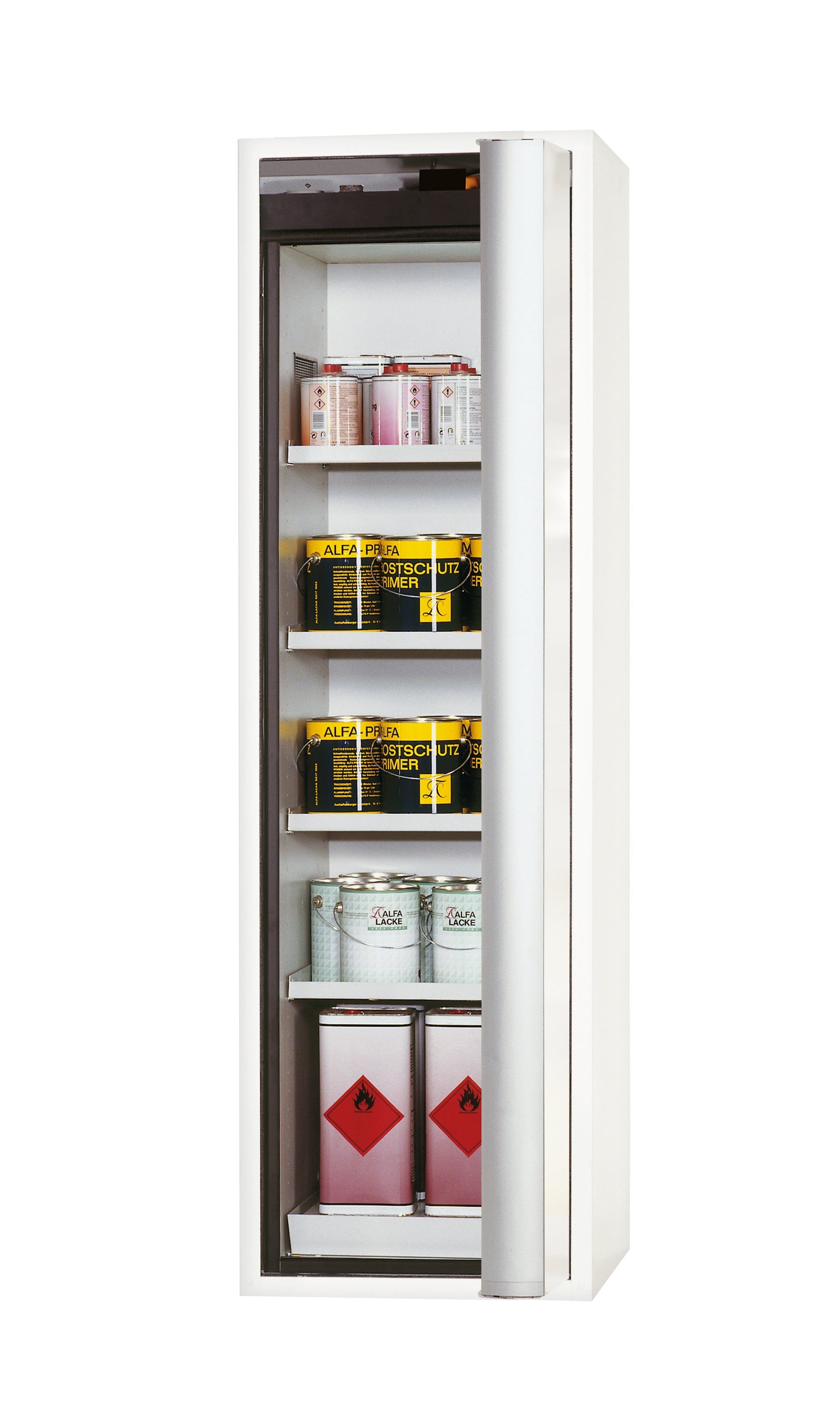 Typ 90 Sicherheitsschrank S-PHOENIX-90 Modell S90.196.060.FDASR in laborweiss (ähnl. RAL 9016) mit 4x Fachboden Standard (Stahlblech)