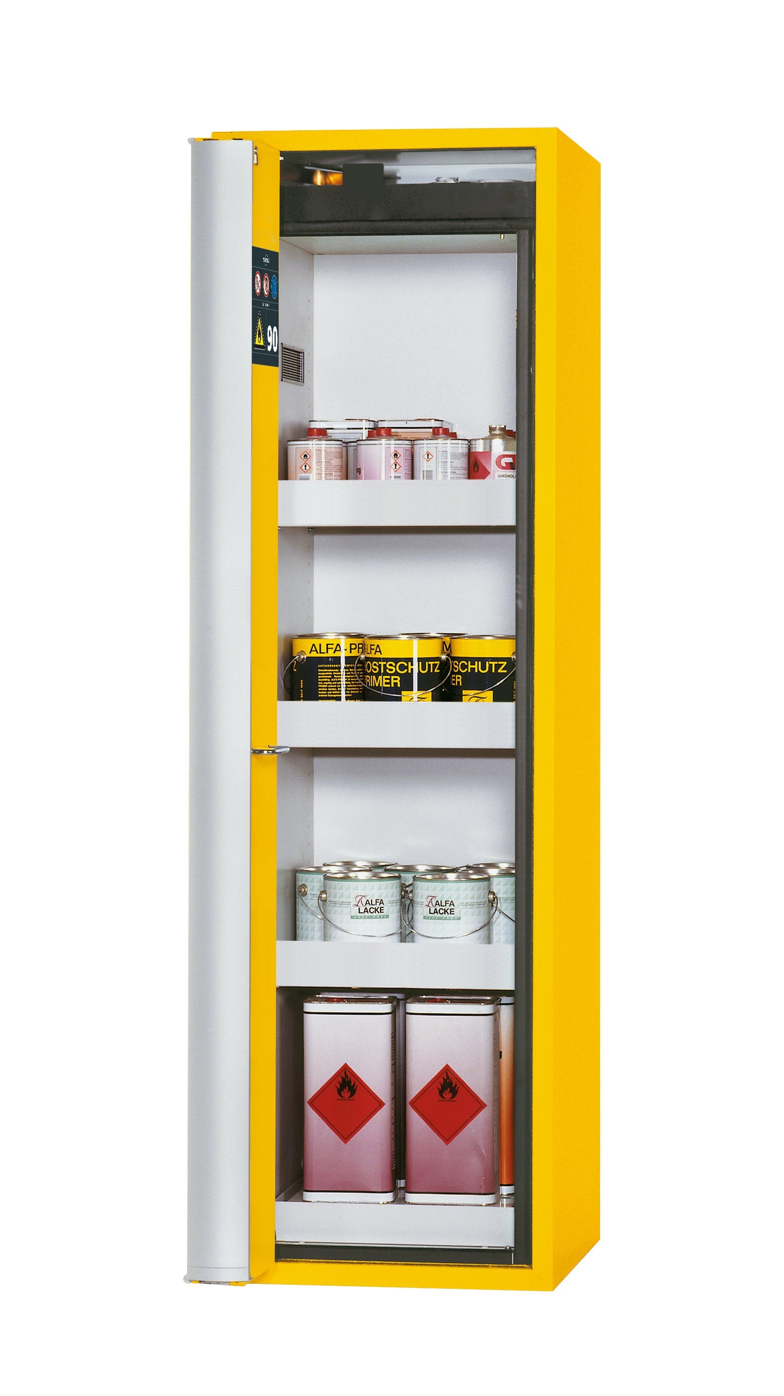 Typ 90 Sicherheitsschrank S-PHOENIX Vol.2-90 Modell S90.196.060.FDAC in sicherheitsgelb RAL 1004 mit 3x Fachboden Standard (Stahlblech)