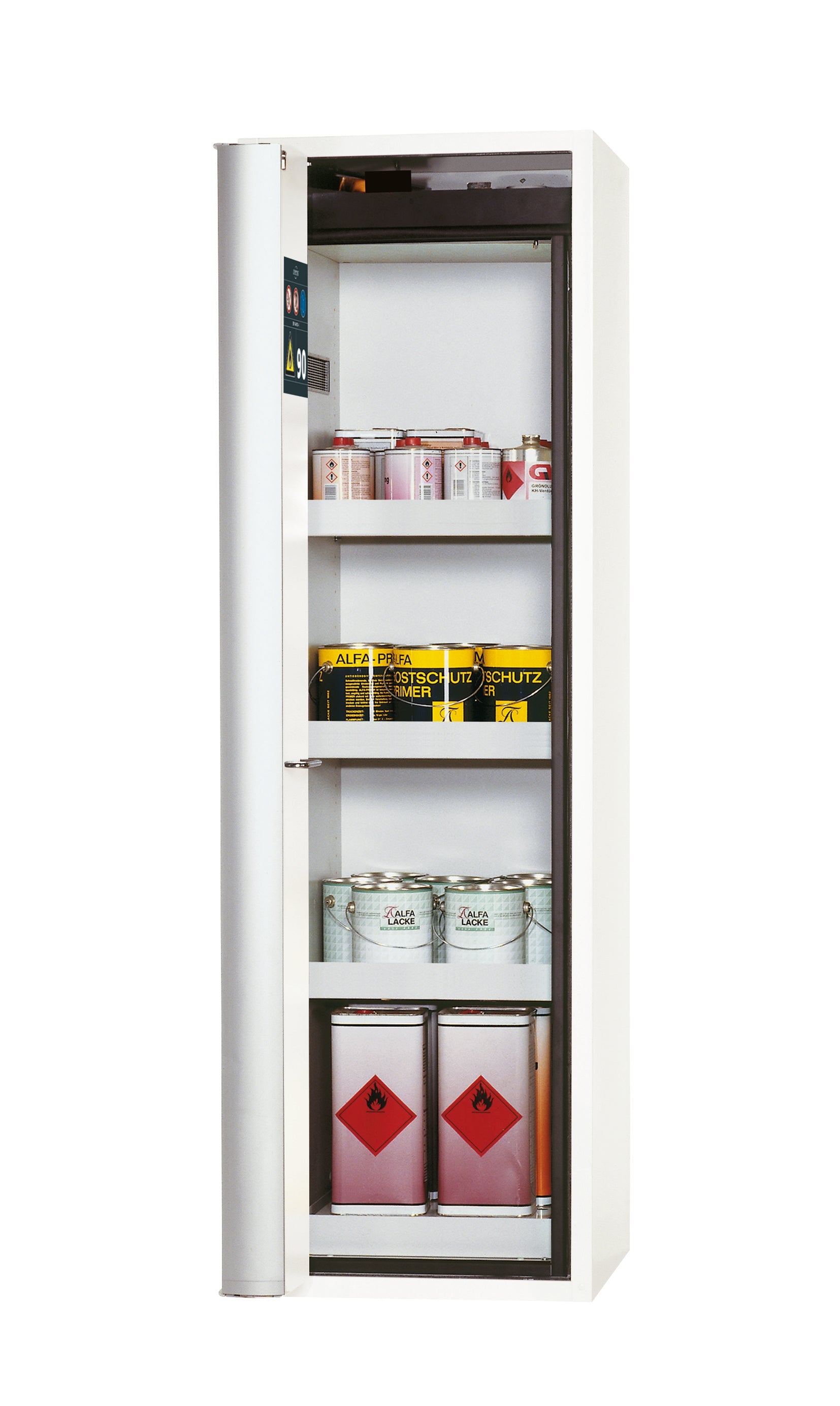 Typ 90 Sicherheitsschrank S-PHOENIX Vol.2-90 Modell S90.196.060.FDAC in laborweiss (ähnl. RAL 9016) mit 3x Wannenboden Standard (Stahlblech)