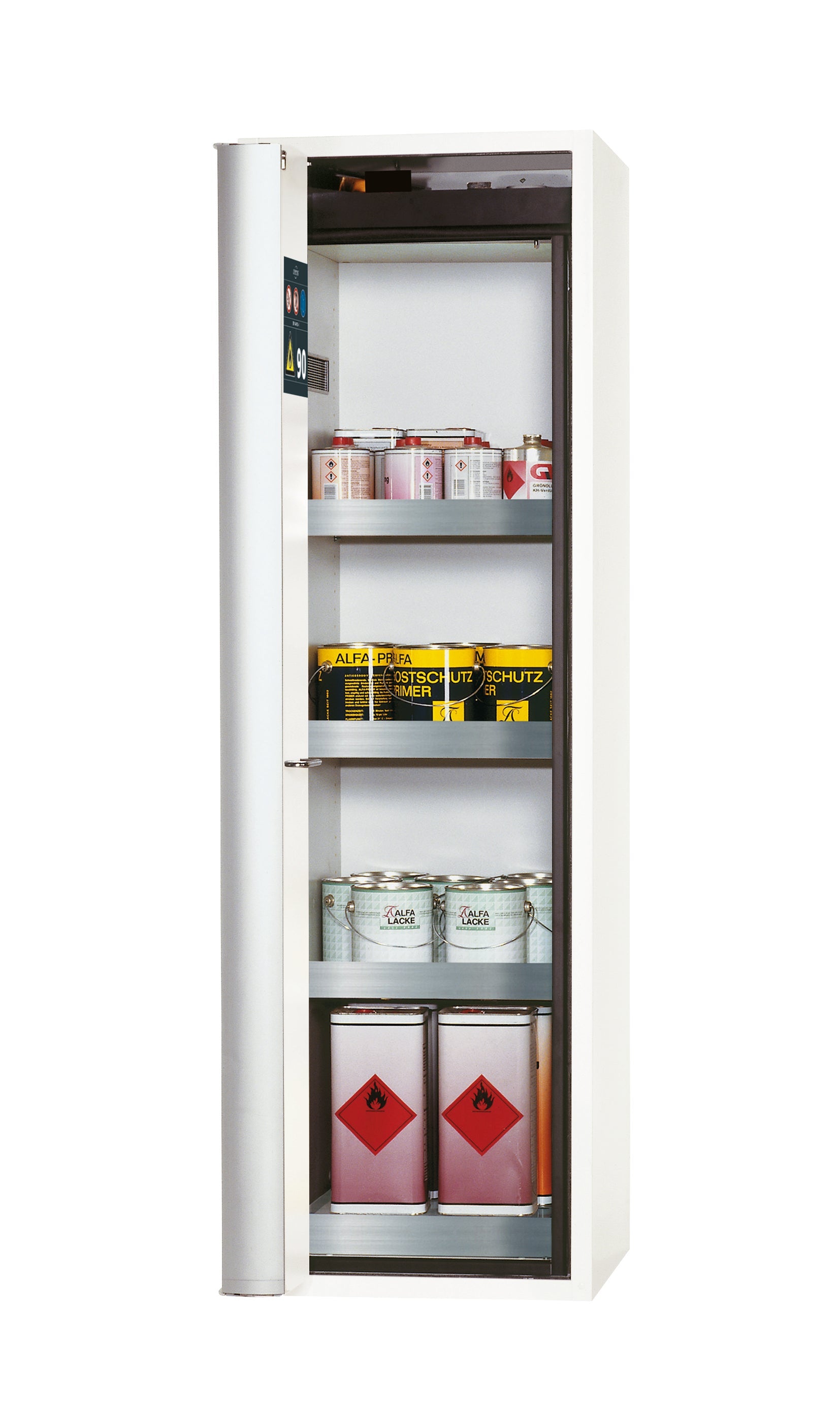 Typ 90 Sicherheitsschrank S-PHOENIX Vol.2-90 Modell S90.196.060.FDAC in laborweiss (ähnl. RAL 9016) mit 3x Wannenboden Standard (Edelstahl 1.4301)