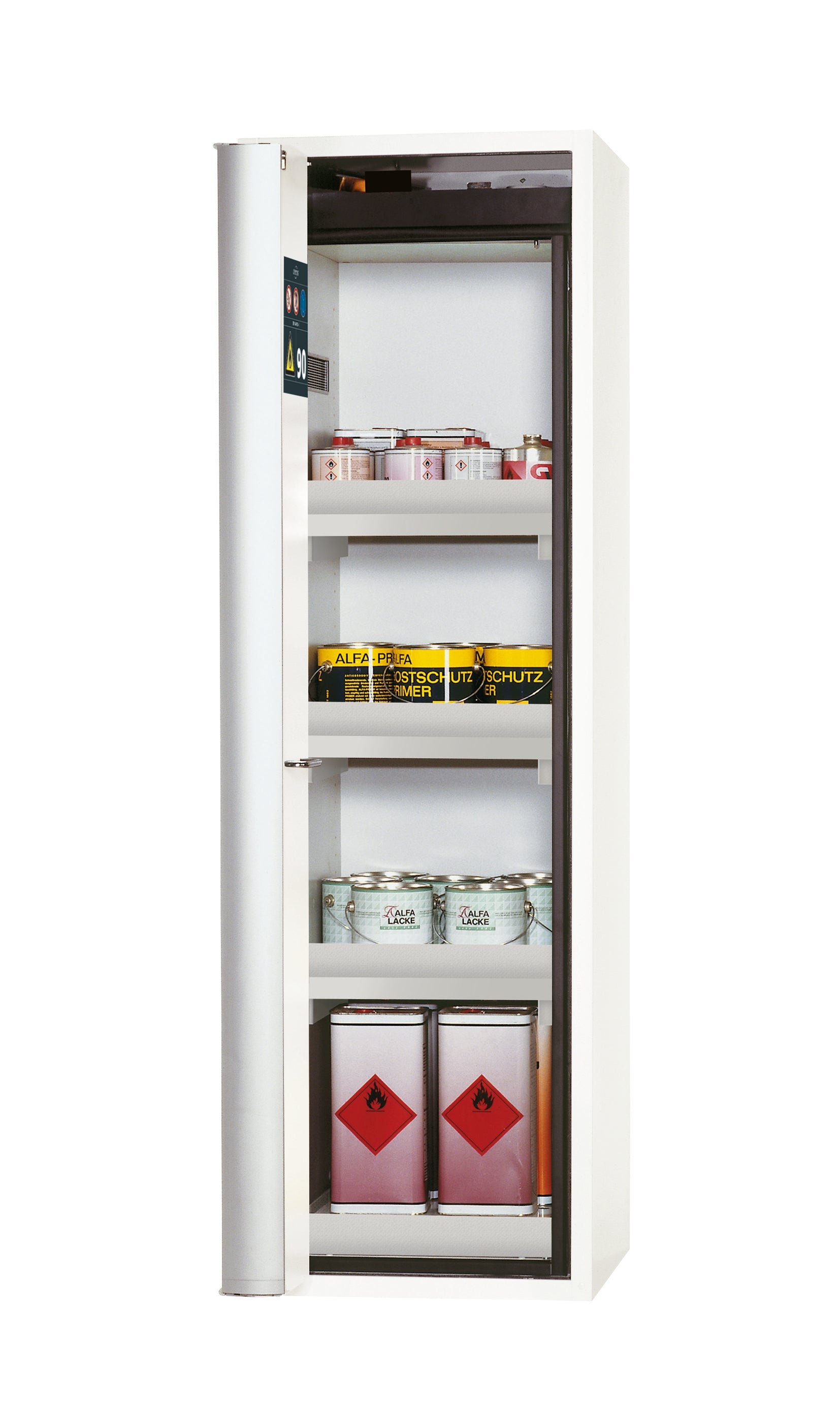 Typ 90 Sicherheitsschrank S-PHOENIX Vol.2-90 Modell S90.196.060.FDAC in laborweiss (ähnl. RAL 9016) mit 3x Wannenboden Standard (Polypropylen)