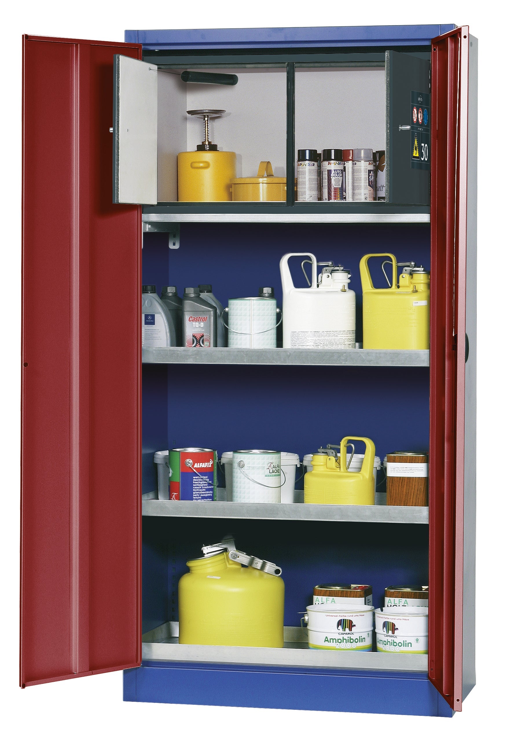 Environmental cabinet E-CLASSIC-UF model E.195.095.F (incl. Type 30 box) in purple red RAL 3004 with 2x standard tray base (sheet steel)