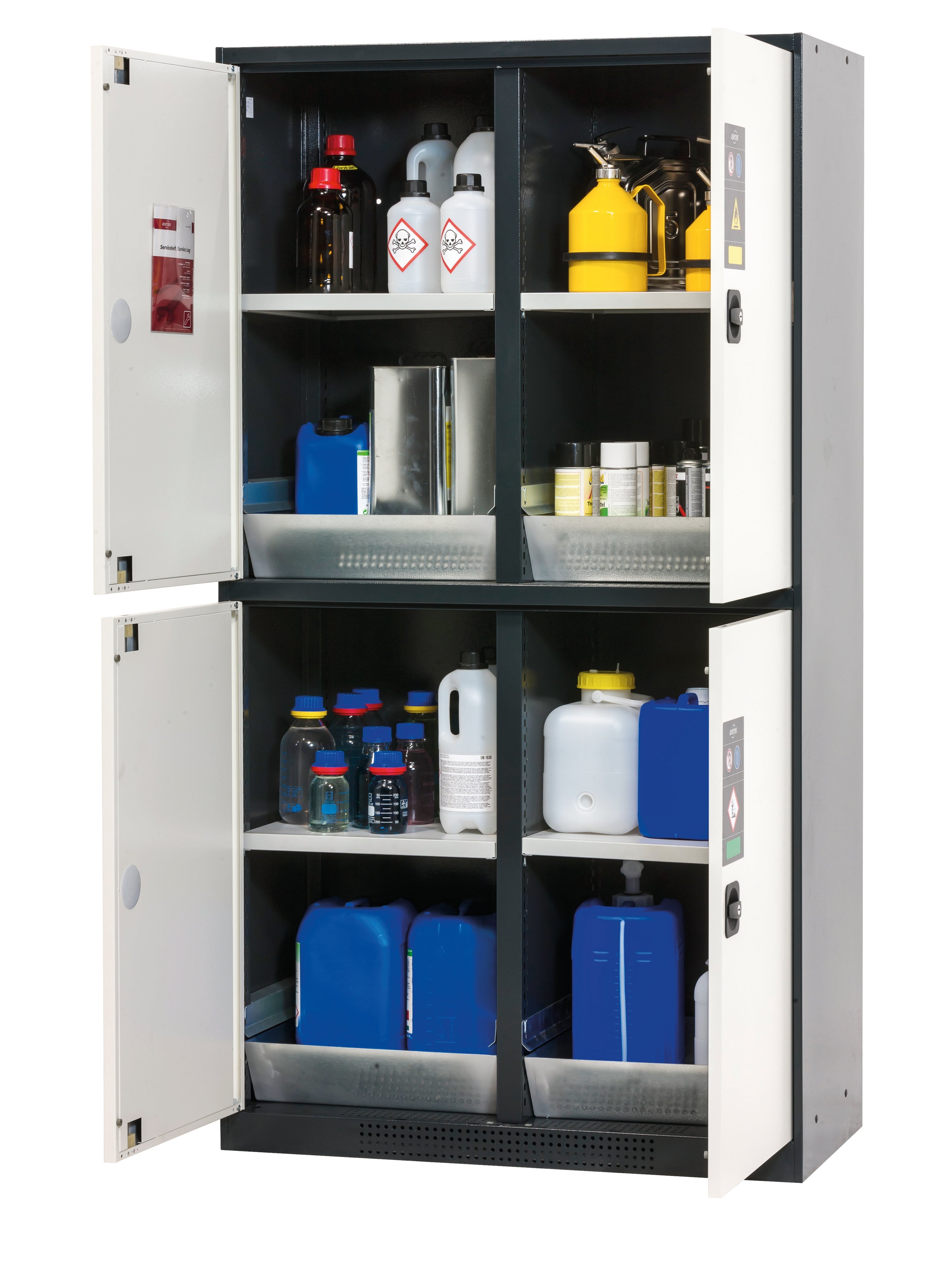Chemical cabinet CS-CLASSIC-MultiRisk model CS.195.105.MM.4WD in pure white RAL 9010 with 4x standard shelves (sheet steel)
