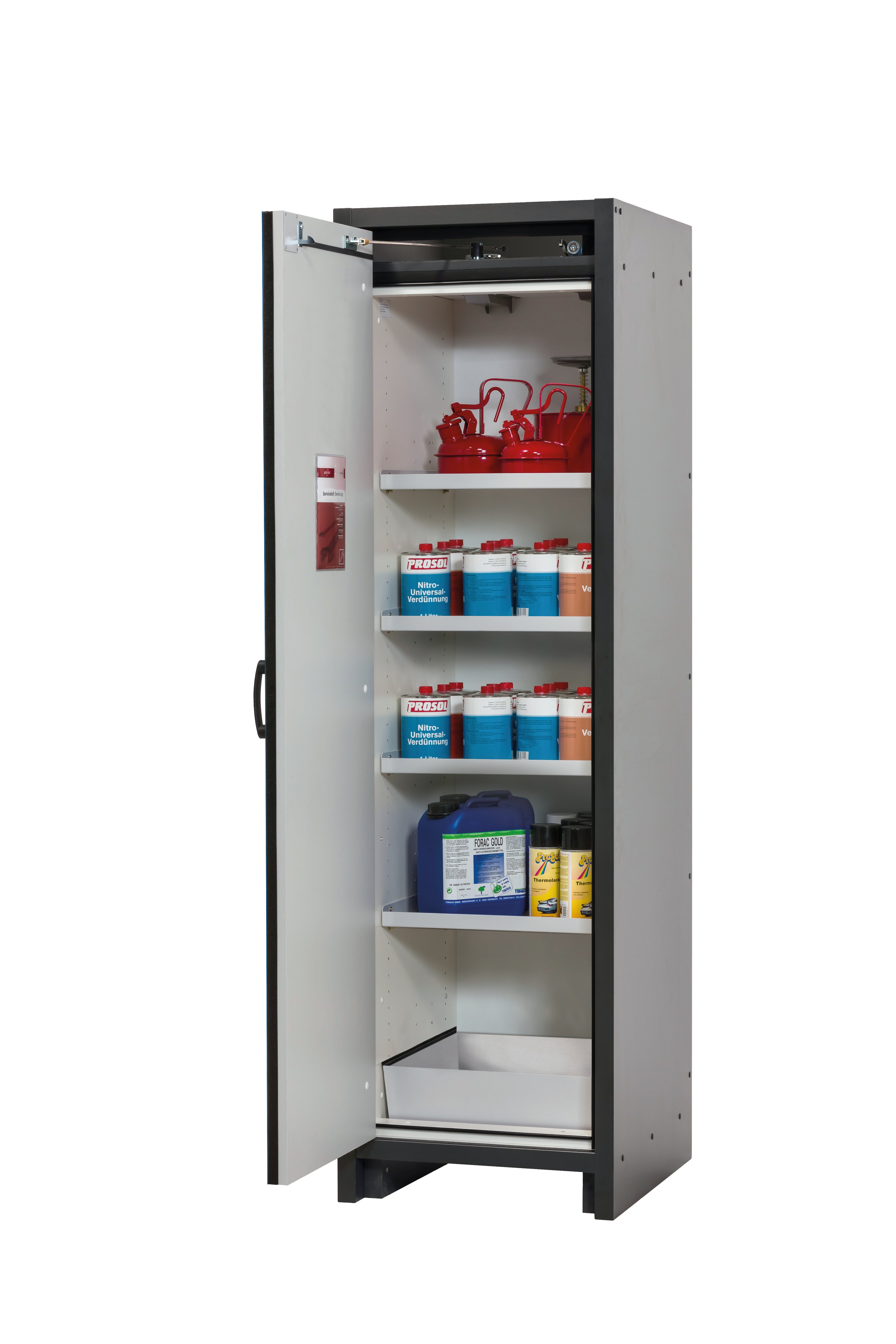 Type 30 safety cabinet Q-CLASSIC-30 model Q30.195.056 in gentian blue RAL 5010 with 4x standard shelves (sheet steel)