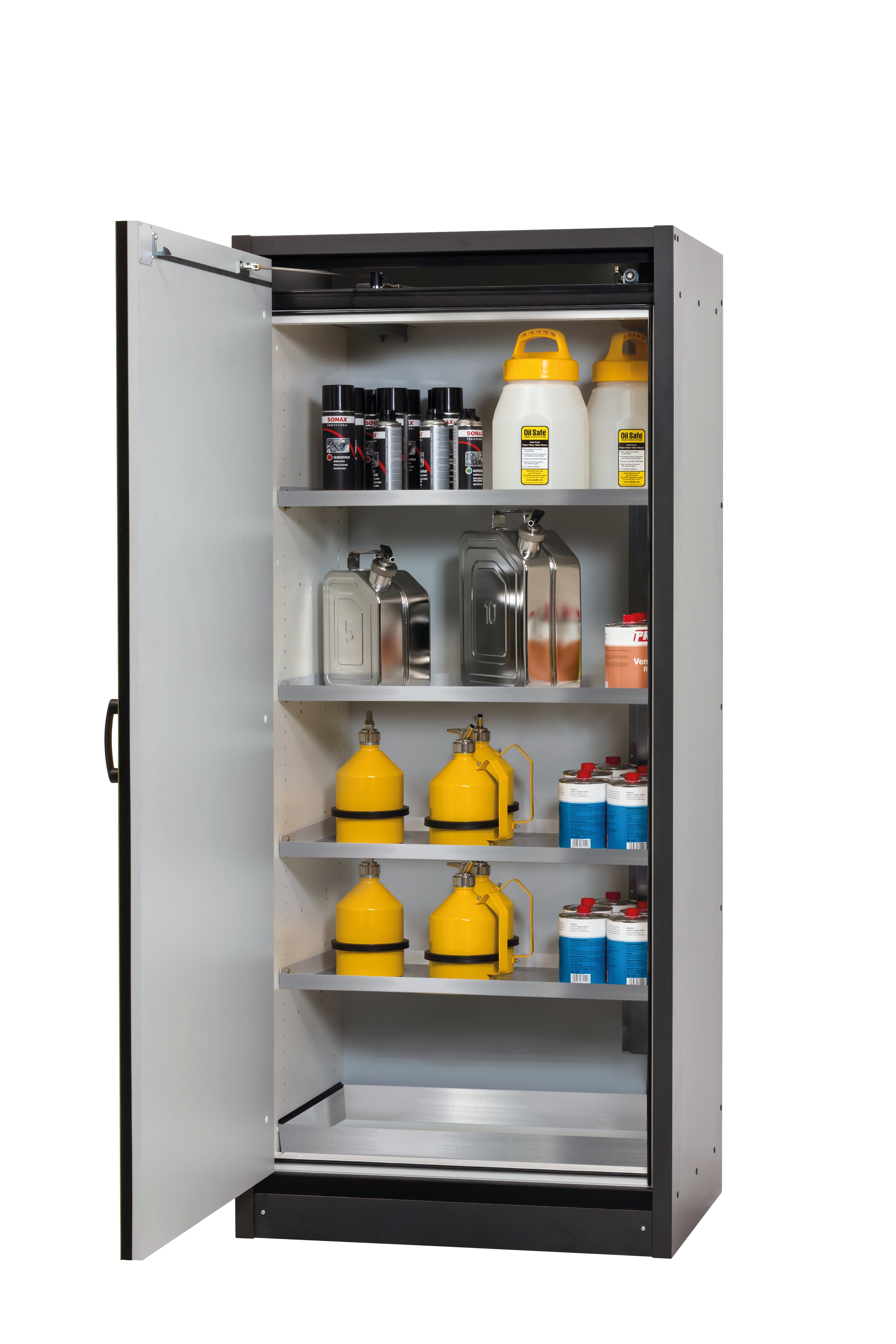 Typ 30 Sicherheitsschrank Q-CLASSIC-30 Modell Q30.195.086.WD in resedagrün RAL 6011 mit 4x Fachboden Standard (Edelstahl 1.4301)