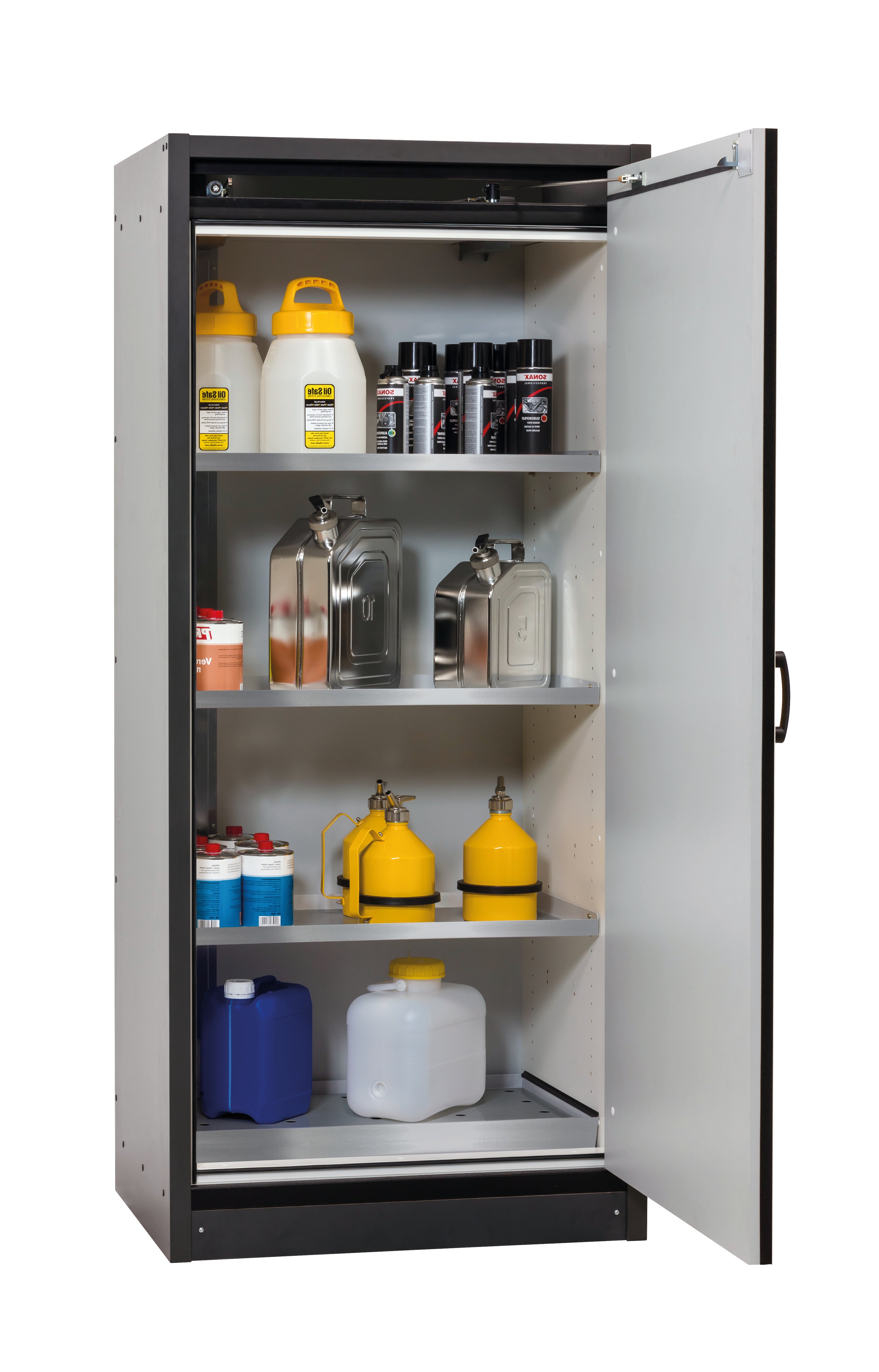 Armoire de sécurité type 30 Q-CLASSIC-30 modèle Q30.195.086.WDR en blanc pur RAL 9010 avec 3 étagères standard (acier inoxydable 1.4301)