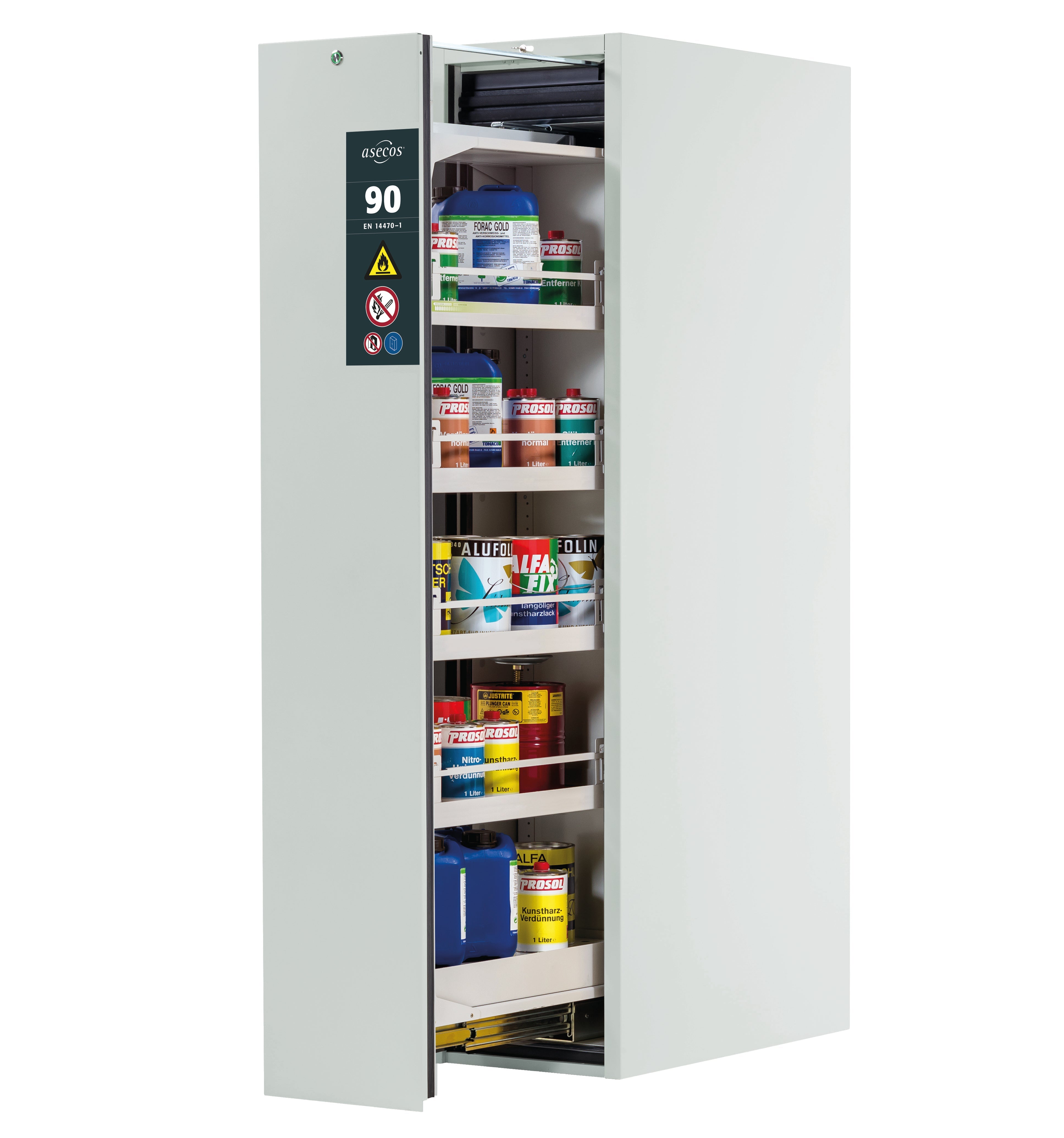 Type 90 safety cabinet V-MOVE-90 model V90.196.045.VDAC:0012 in light gray RAL 7035 with 4x standard tray base (sheet steel)