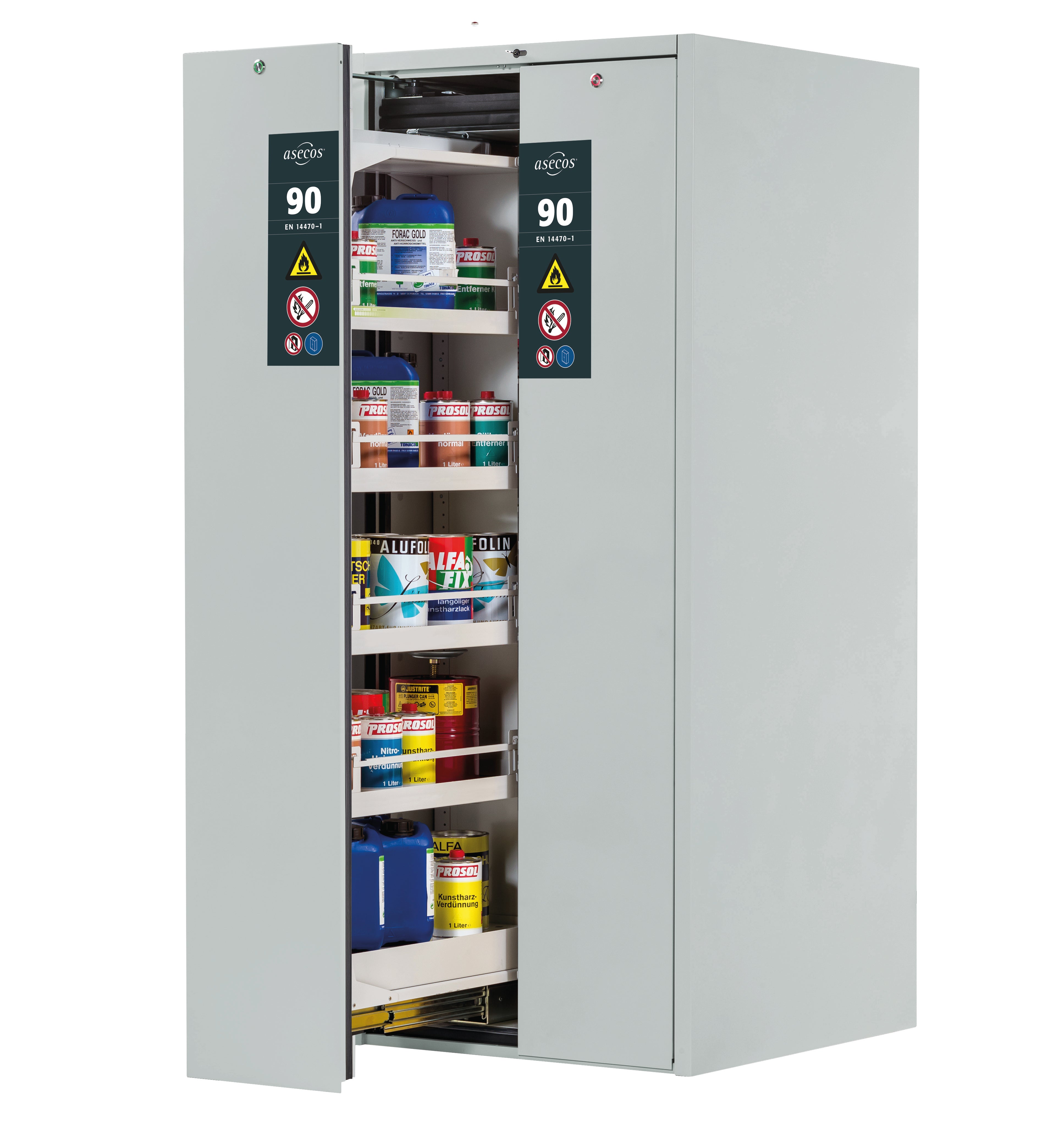Type 90 safety cabinet V-MOVE-90 model V90.196.081.VDAC:0012 in light gray RAL 7035 with 4x standard tray base (sheet steel)