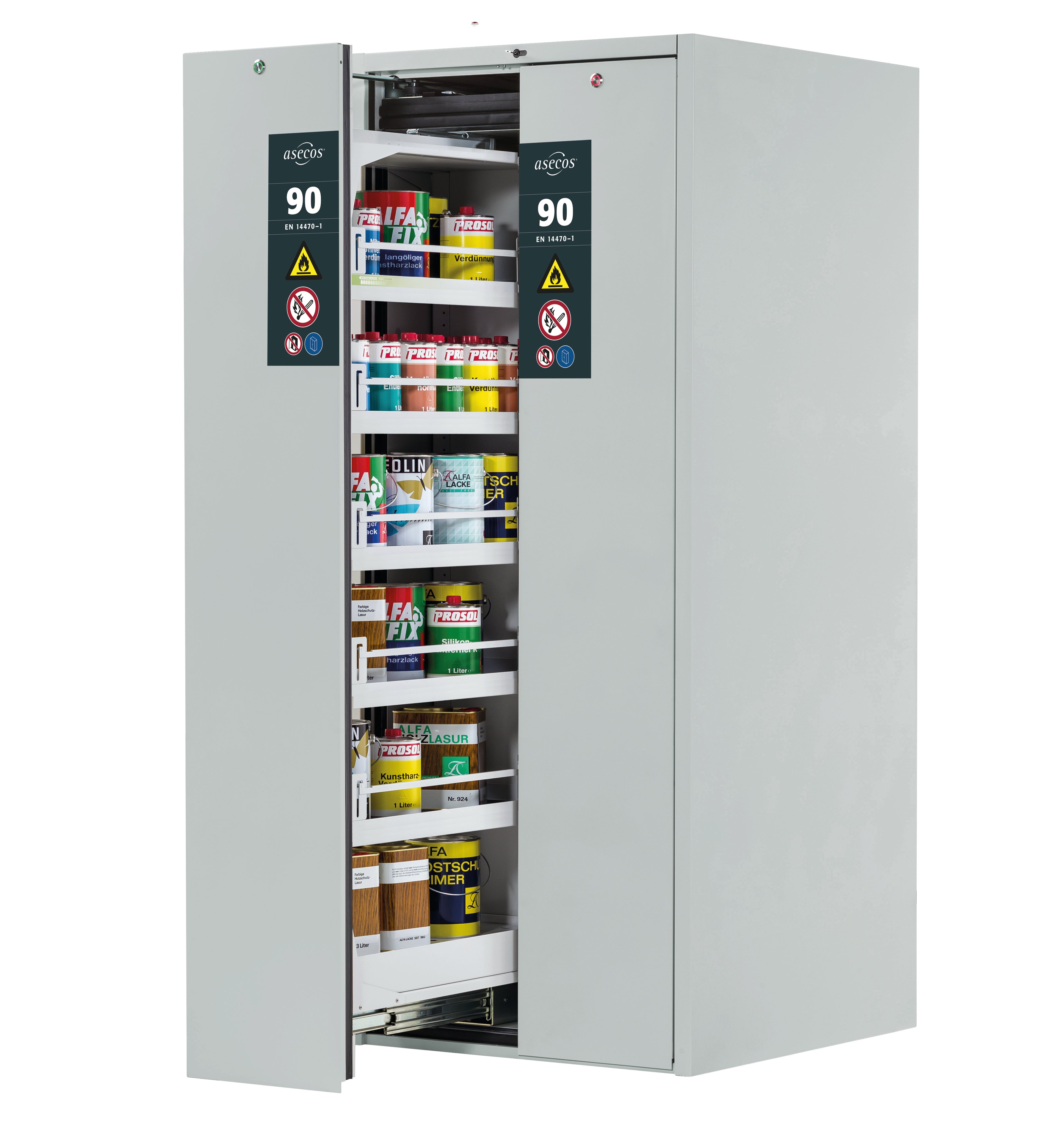 Type 90 safety cabinet V-MOVE-90 model V90.196.081.VDAC:0012 in light gray RAL 7035 with 5x standard tray base (sheet steel)