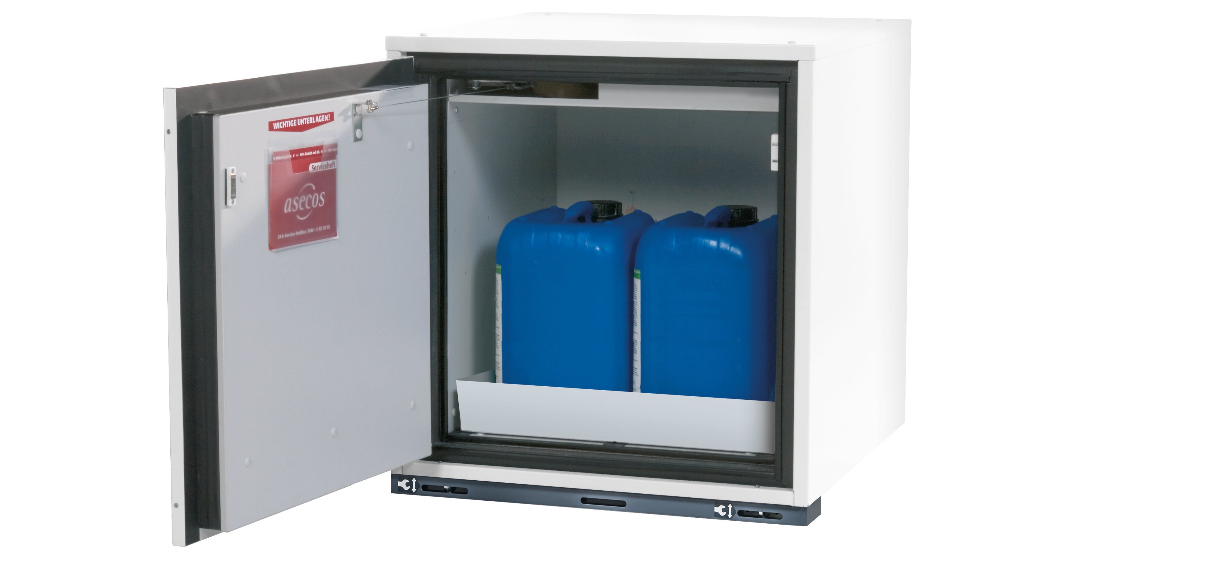 Typ 90 Sicherheitsunterbauschrank UB-T-90 Modell UB90.060.059.UL.T in laborweiss (ähnl. RAL 9016) mit 1x Lochblecheinsatz Standard (Stahlblech)