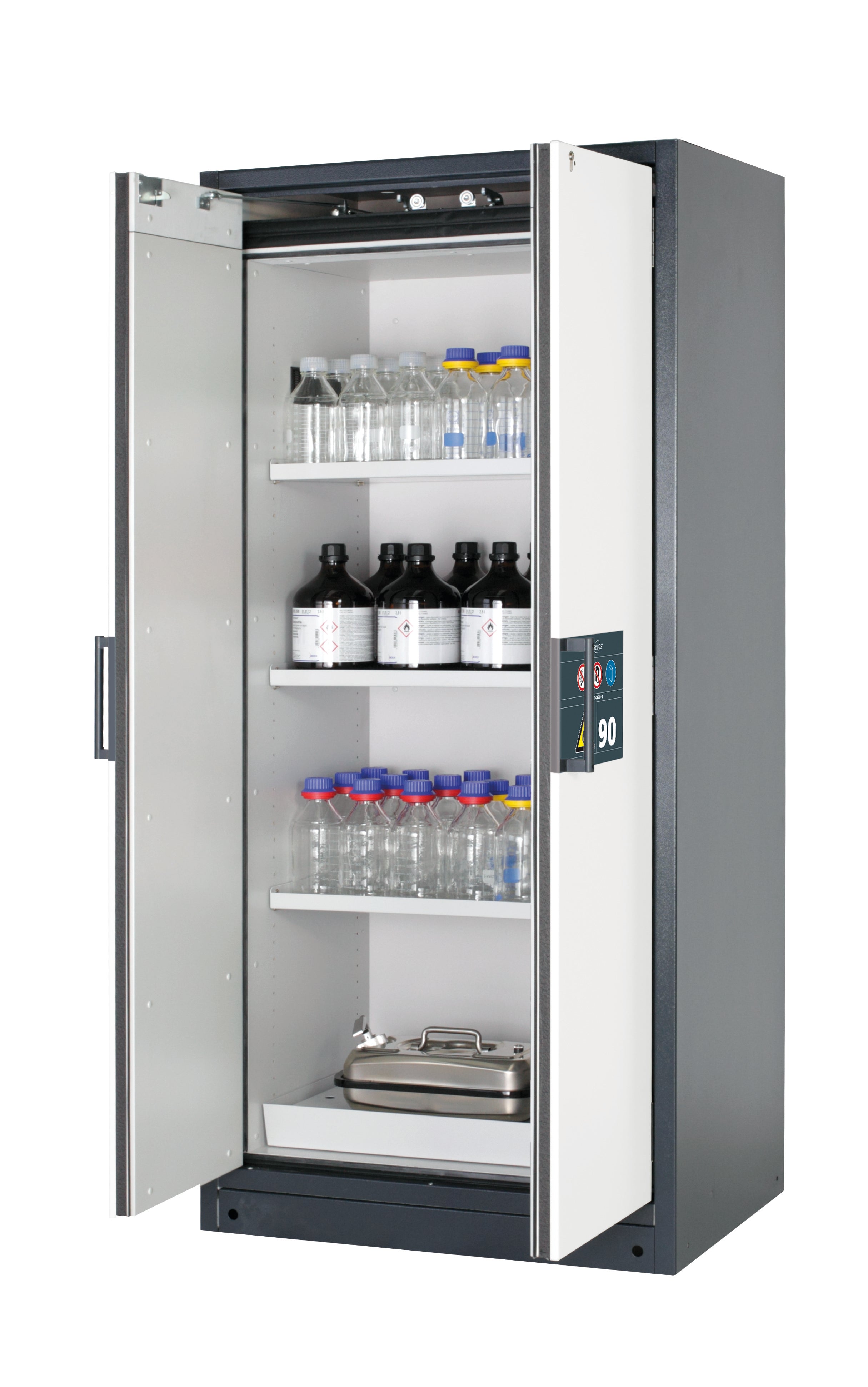 Type 90 safety storage cabinet Q-CLASSIC-90 model Q90.195.090 in pure white RAL 9010 with 3x shelf standard (sheet steel),