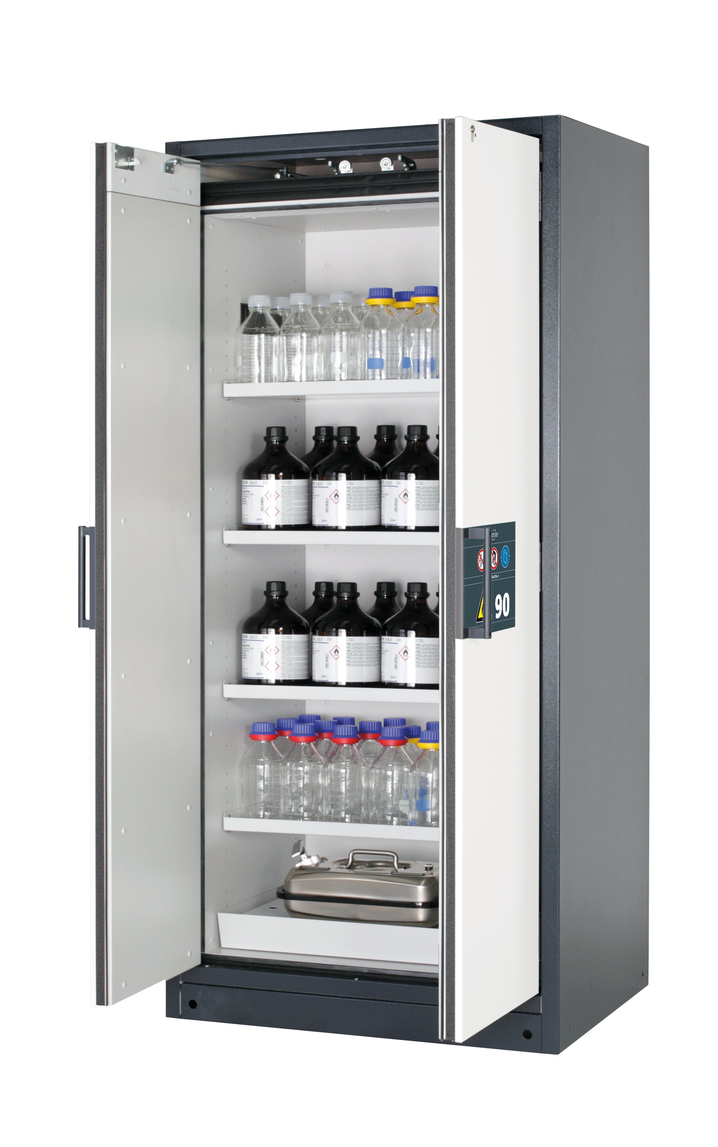 Type 90 safety storage cabinet Q-CLASSIC-90 model Q90.195.090 in pure white RAL 9010 with 4x shelf standard (sheet steel),
