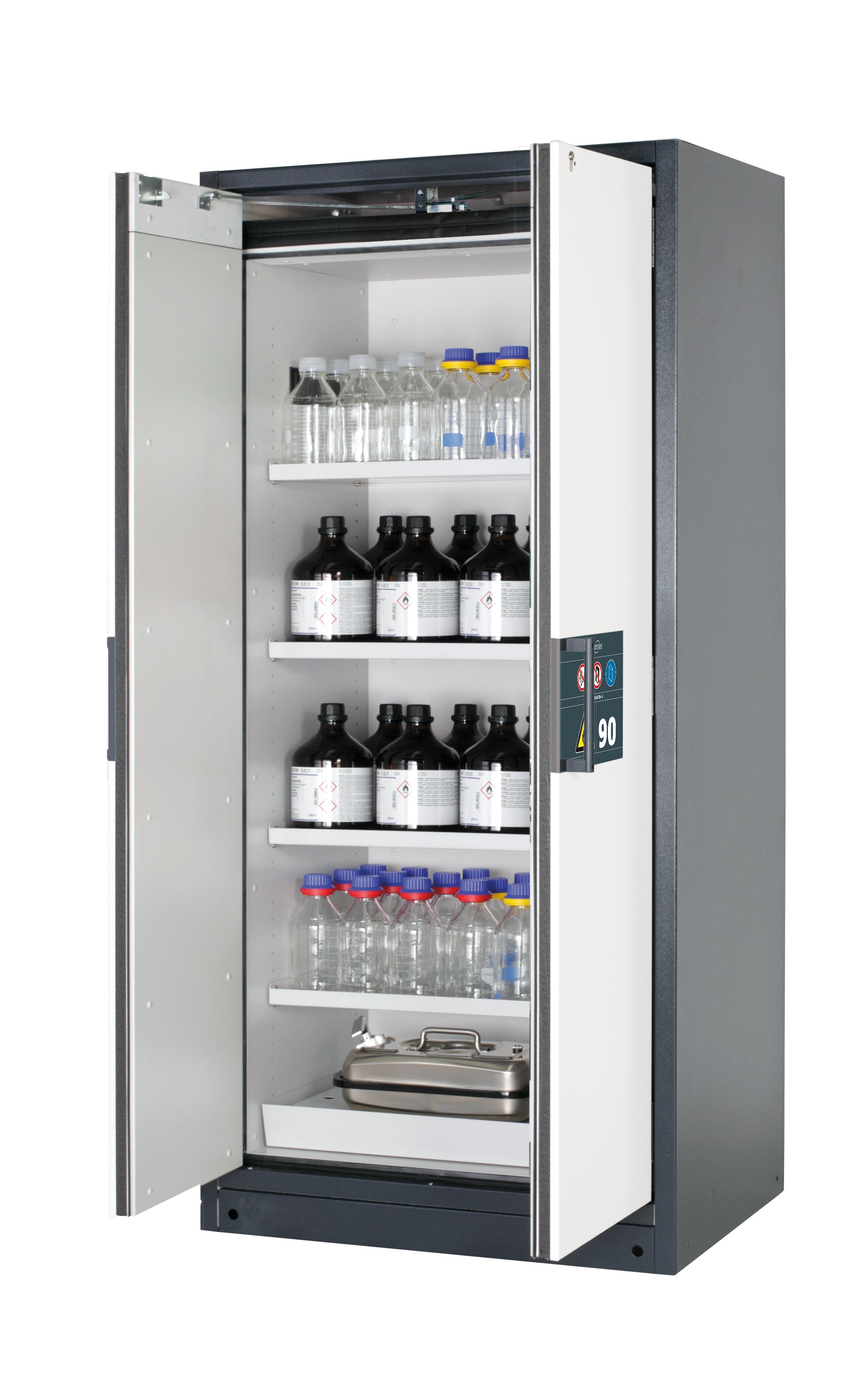 Typ 90 Sicherheitsschrank Q-PEGASUS-90 Modell Q90.195.090.WDAC in reinweiss RAL 9010 mit 4x Fachboden Standard (Stahlblech)