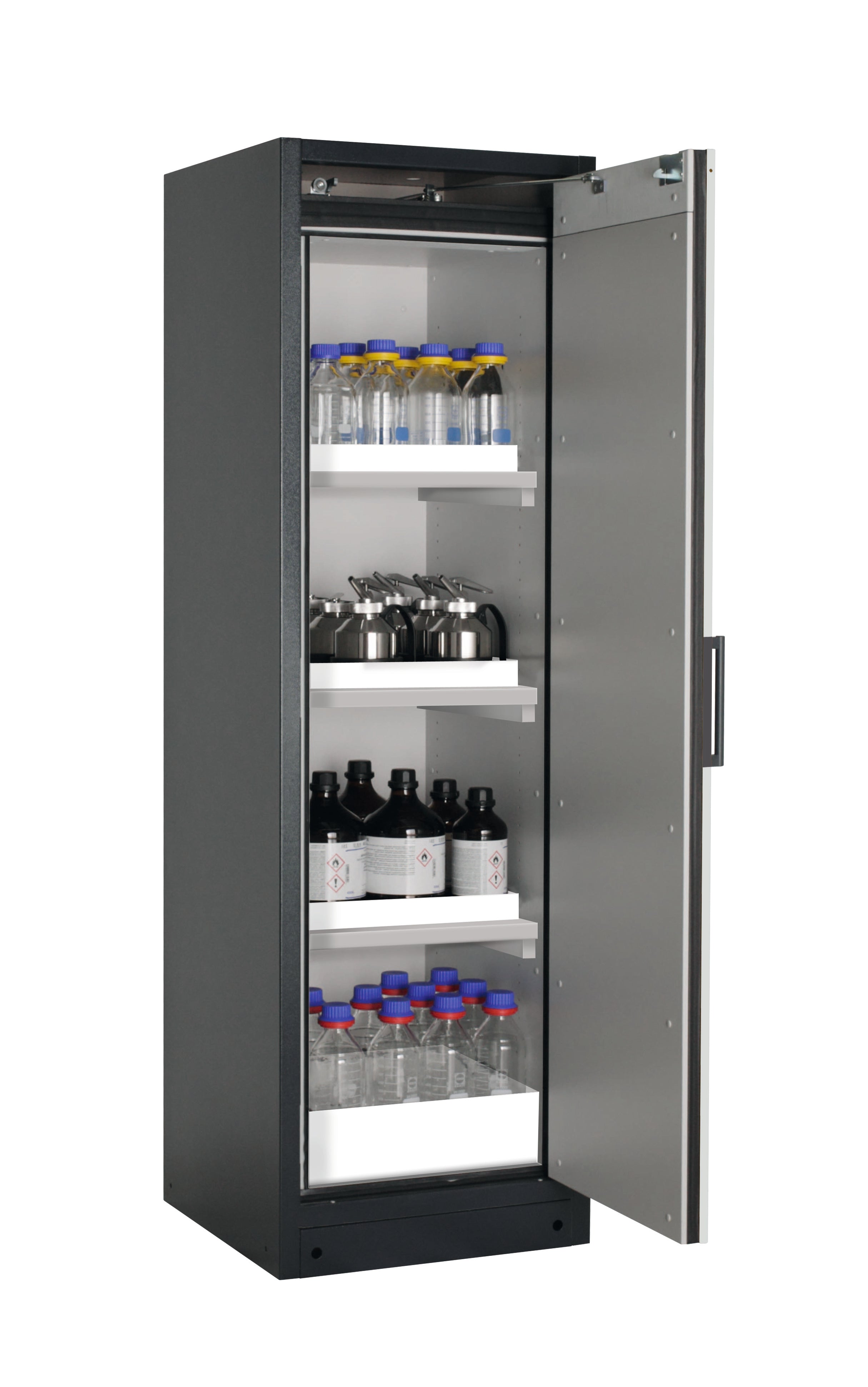 Typ 90 Sicherheitsschrank Q-PEGASUS-90 Modell Q90.195.060.WDACR in lichtgrau RAL 7035 mit 3x Wannenboden Standard (Polypropylen)