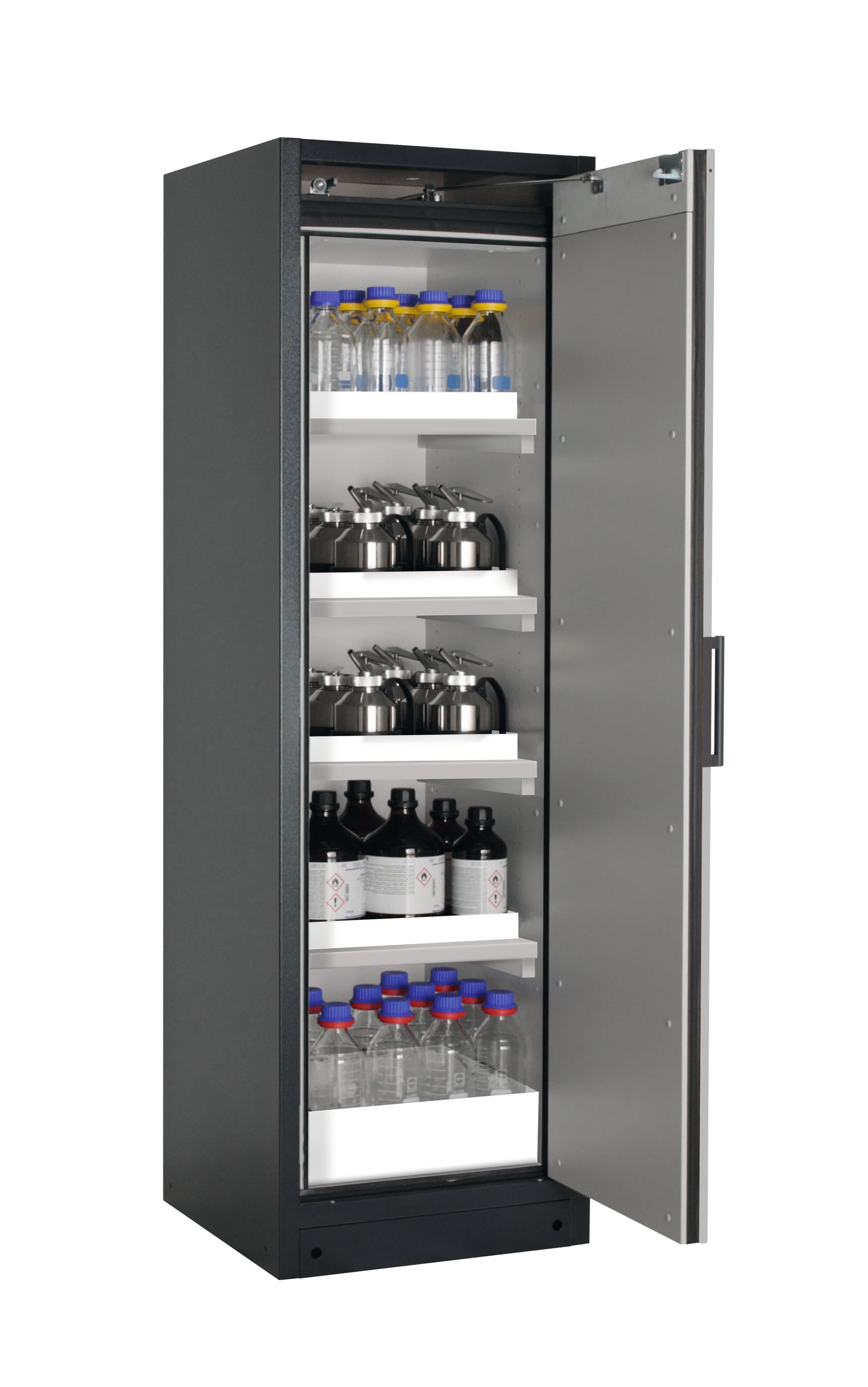 Typ 90 Sicherheitsschrank Q-PEGASUS-90 Modell Q90.195.060.WDACR in reinweiss RAL 9010 mit 4x Wannenboden Standard (Polypropylen)