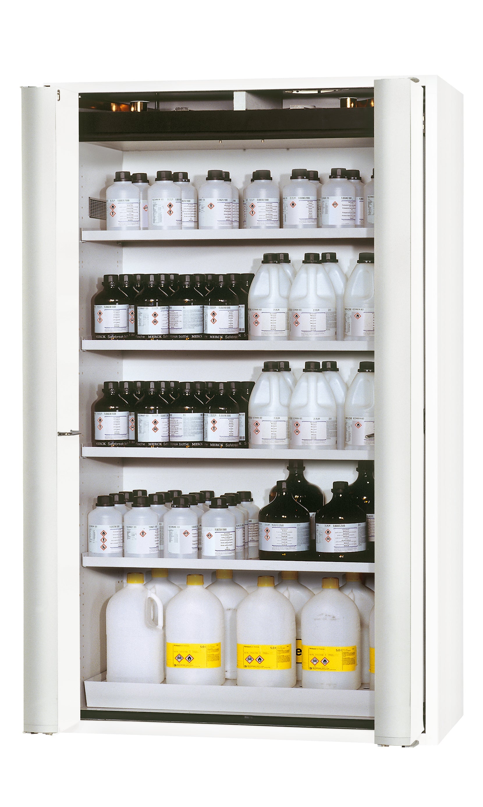 Type 90 Armoires de sécurité S-PHOENIX-90 modèle S90.196.120.FDAS en blanc laboratoire (similaire au RAL 9016) avec 4x étagères standard (tôle d'acier)