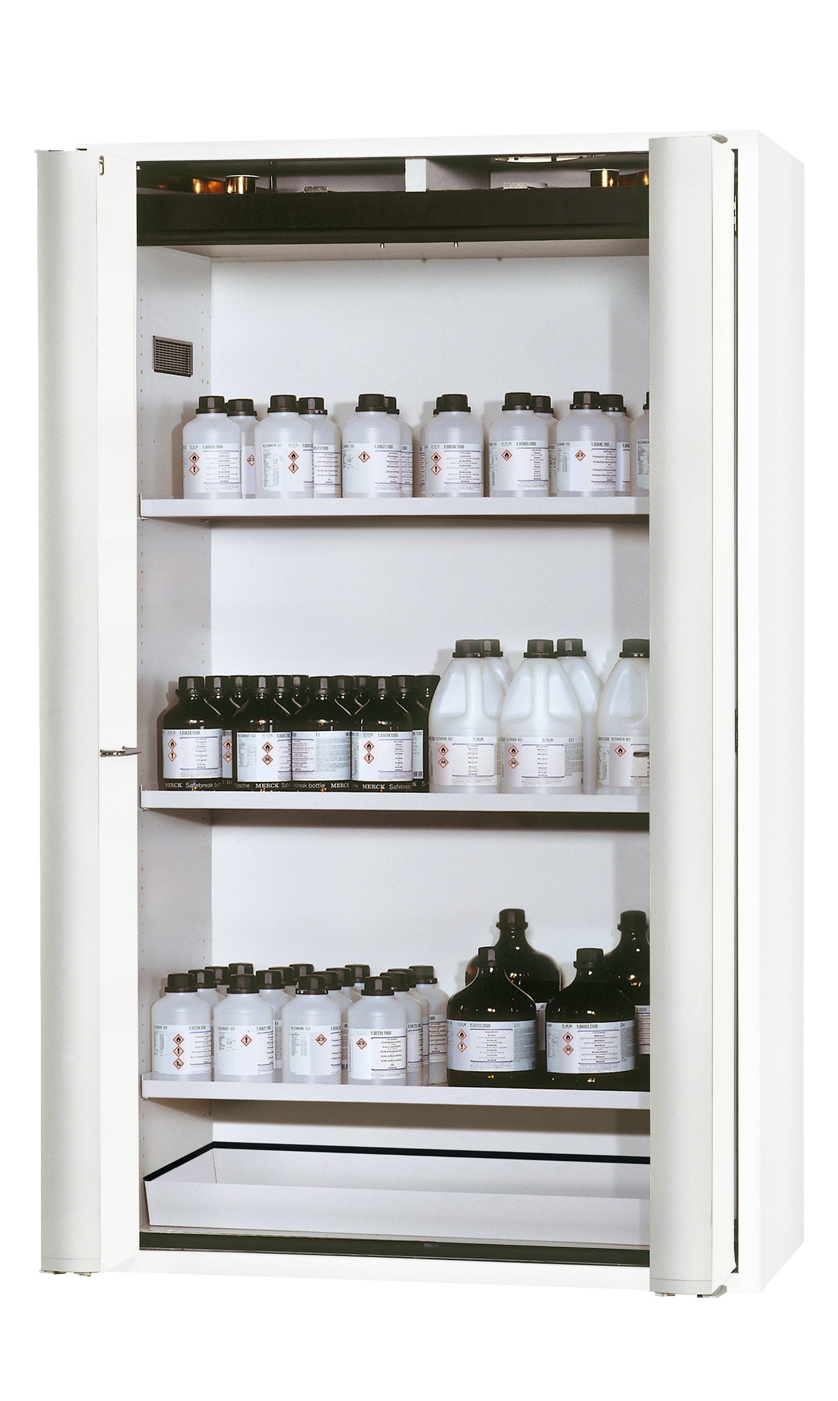 Type 90 Armoires de sécurité S-PHOENIX-90 modèle S90.196.120.FDAS en blanc laboratoire (similaire au RAL 9016) avec 3x étagères standard (tôle d'acier)