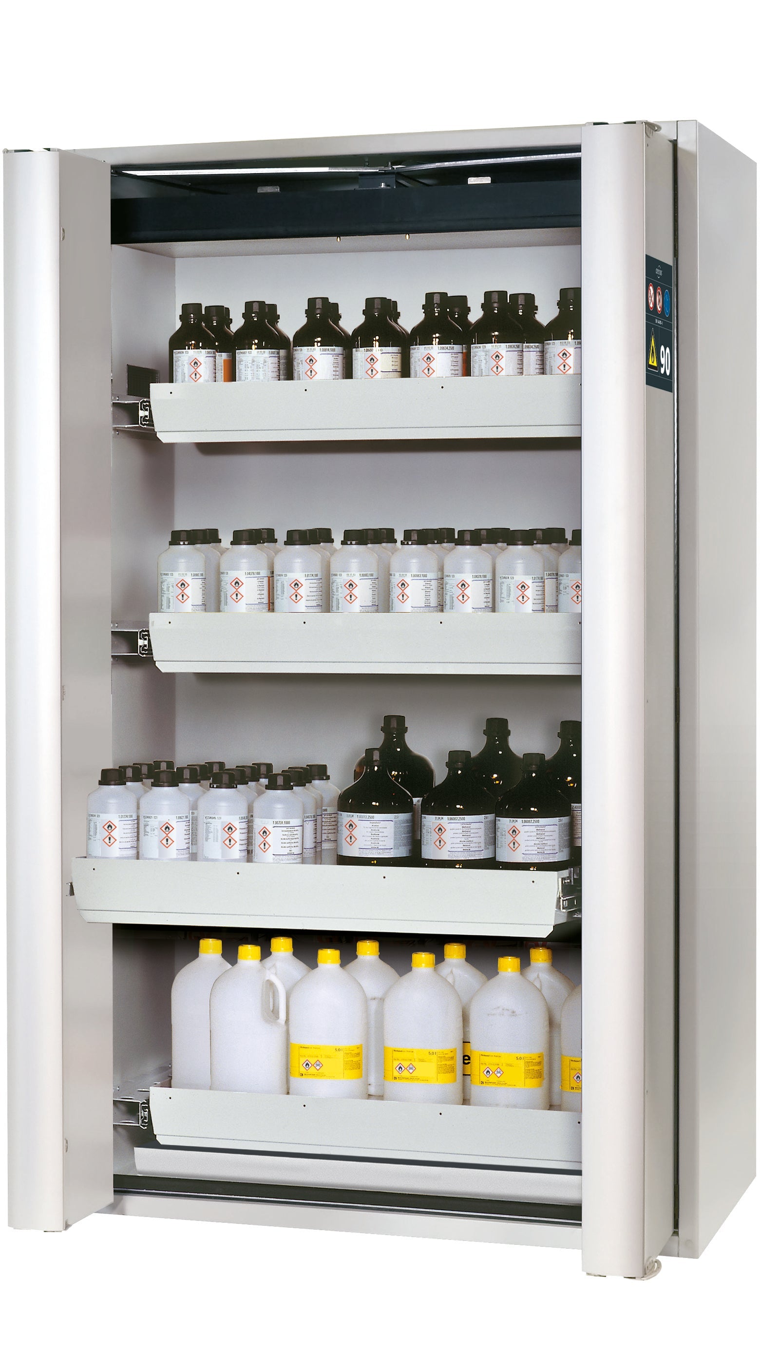 Type 90 safety storage cabinet S-PHOENIX Vol.2-90 model S90.196.120.FDAC in light grey RAL 7035 with 4x drawer (standard) (sheet steel),