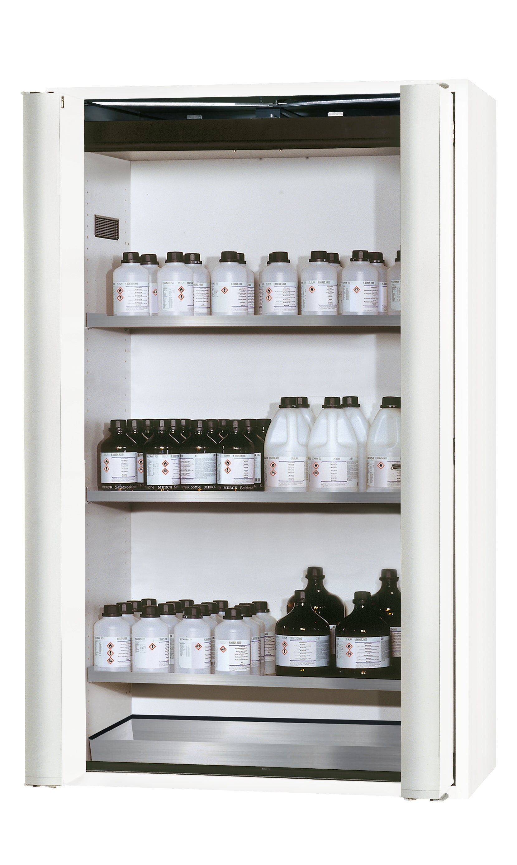 Type 90 safety cabinet S-PHOENIX Vol.2-90 model S90.196.120.FDAC in laboratory white (similar to RAL 9016) with 3x standard shelves (stainless steel 1.4301)