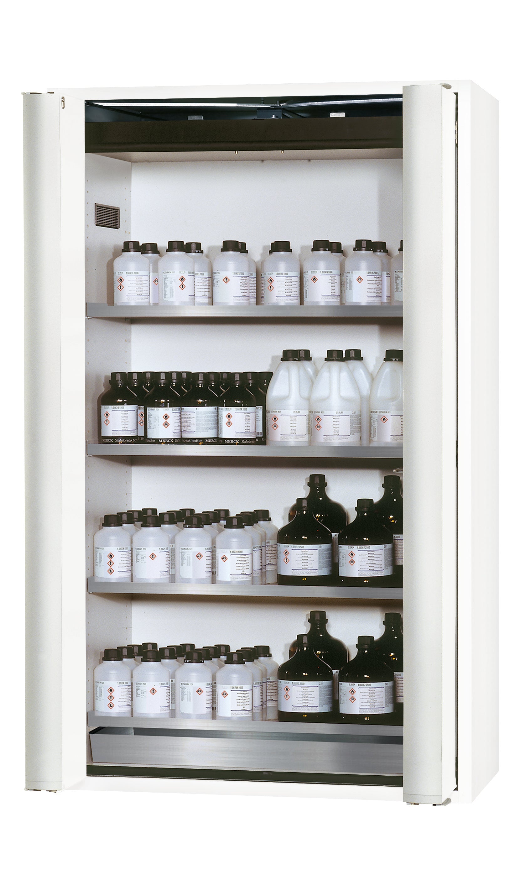 Type 90 safety cabinet S-PHOENIX Vol.2-90 model S90.196.120.FDAC in laboratory white (similar to RAL 9016) with 4x standard shelves (stainless steel 1.4301)