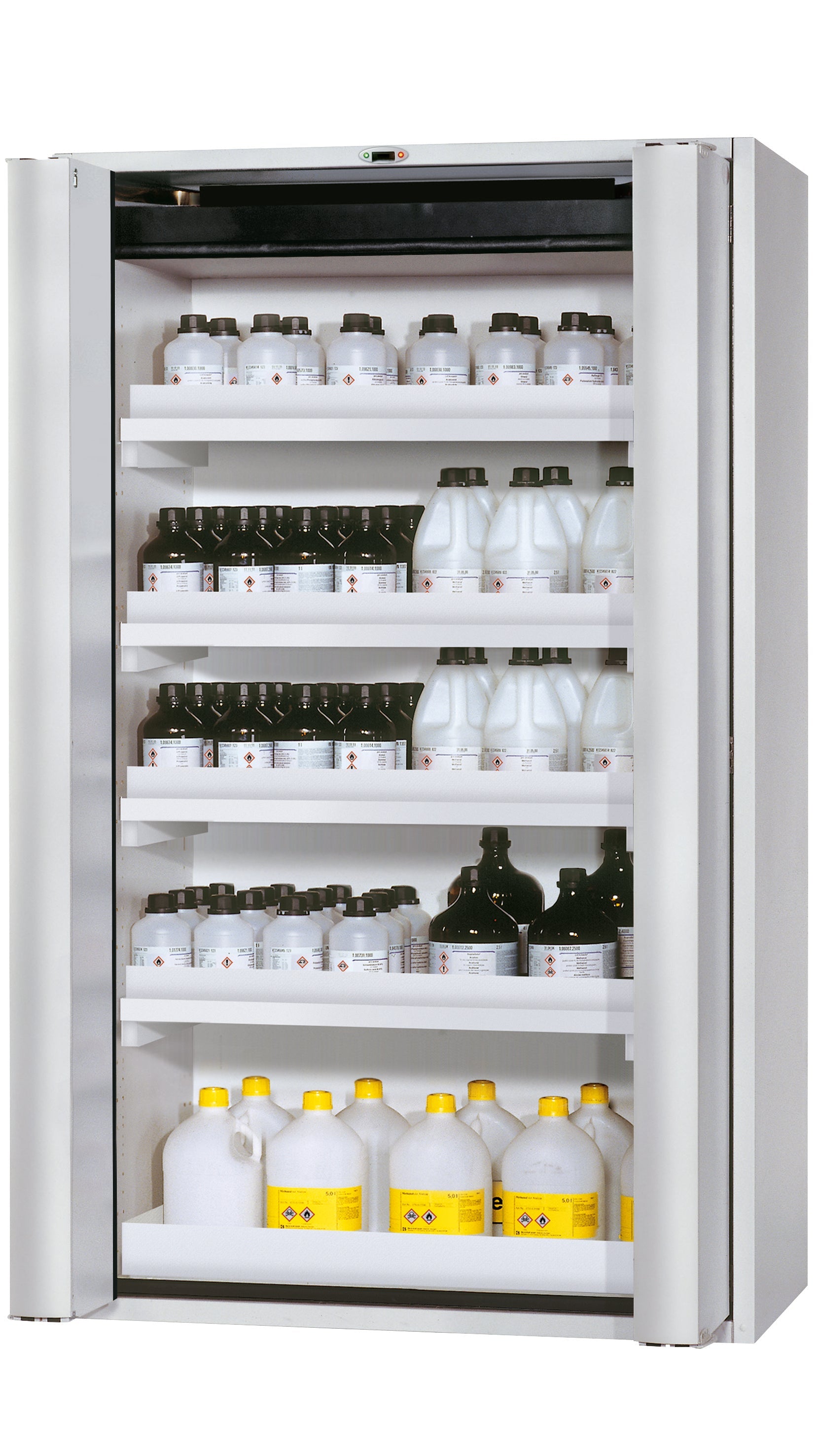 Type 90 safety cabinet S-PHOENIX touchless-90 model S90.196.120.FDAO in light gray RAL 7035 with 4x standard tray base (polypropylene)