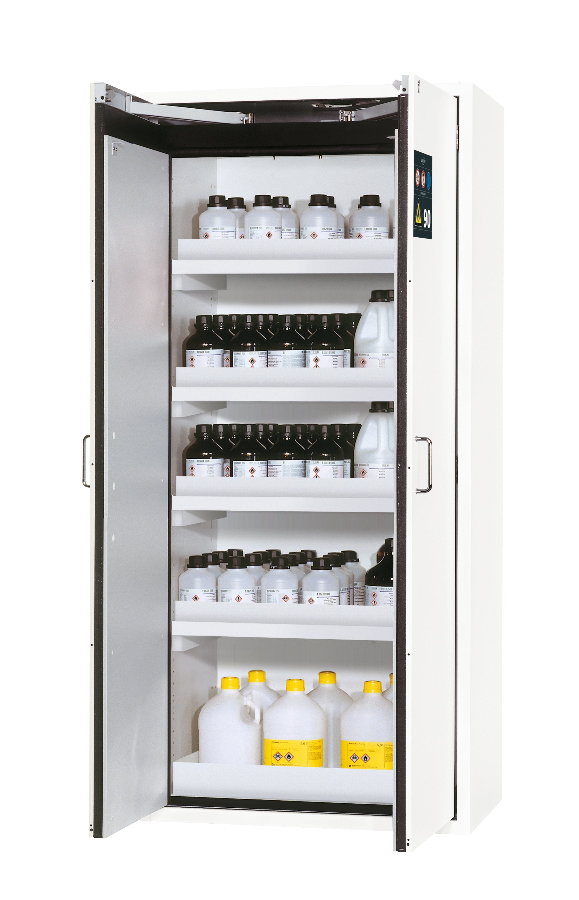 Type 90 safety cabinet S-CLASSIC-90 model S90.196.090.WDAS in laboratory white (similar to RAL 9016) with 4x standard tray base (polypropylene)