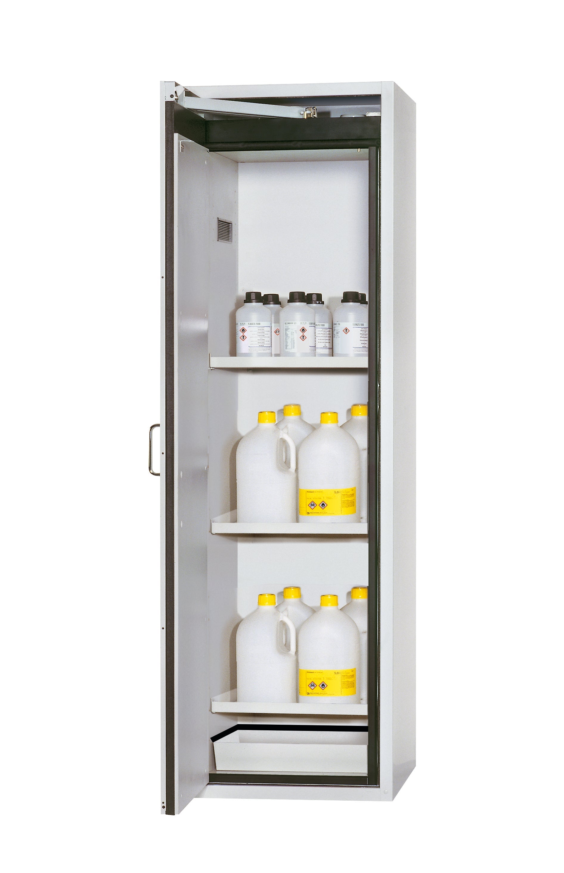 Armoire de sécurité type 90 S-CLASSIC-90 modèle S90.196.060 en gris clair RAL 7035 avec 3x étagères standard (tôle d'acier)