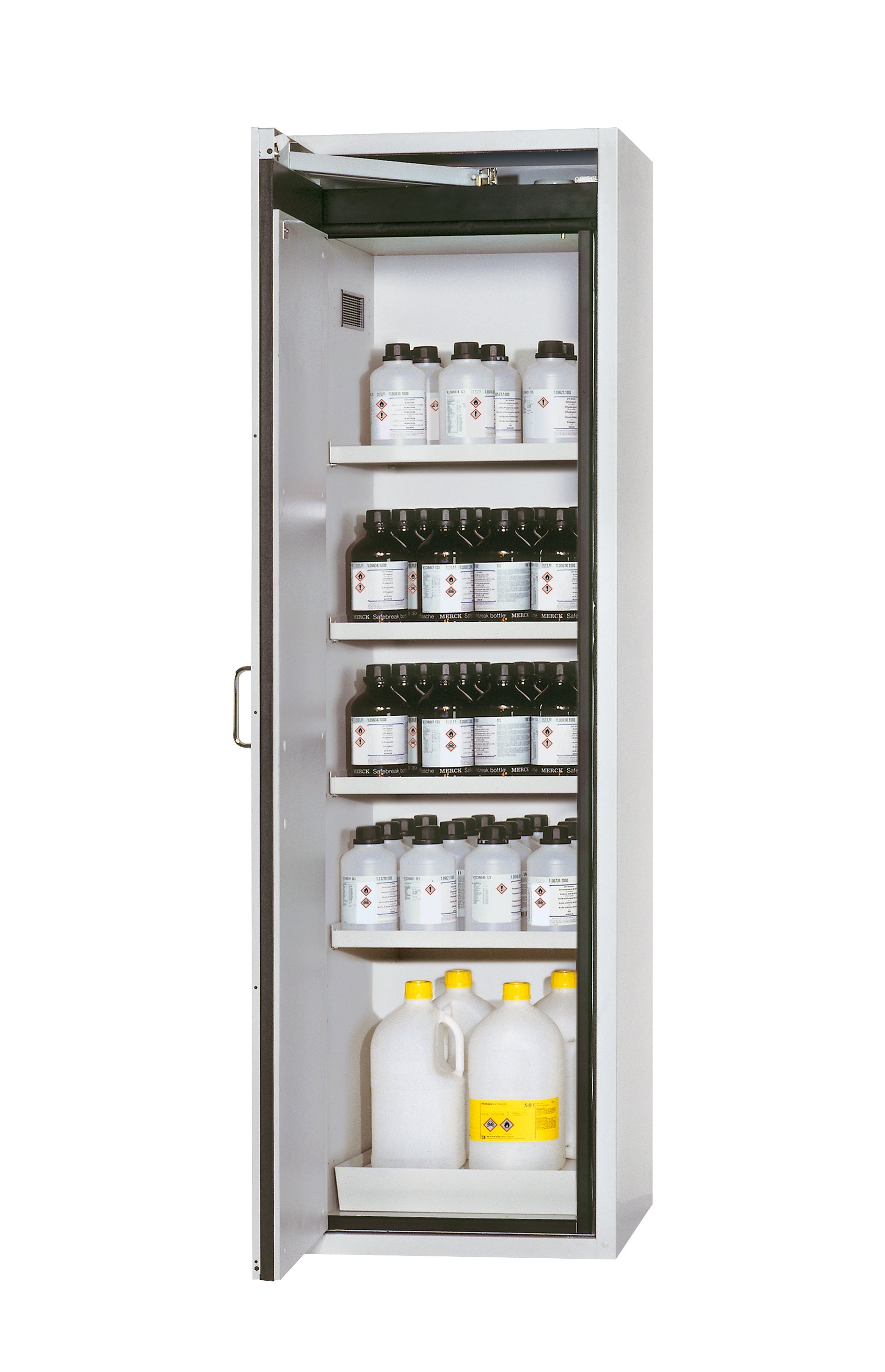 Type 90 safety cabinet S-CLASSIC-90 model S90.196.060.WDAS in light gray RAL 7035 with 4x standard shelves (sheet steel)