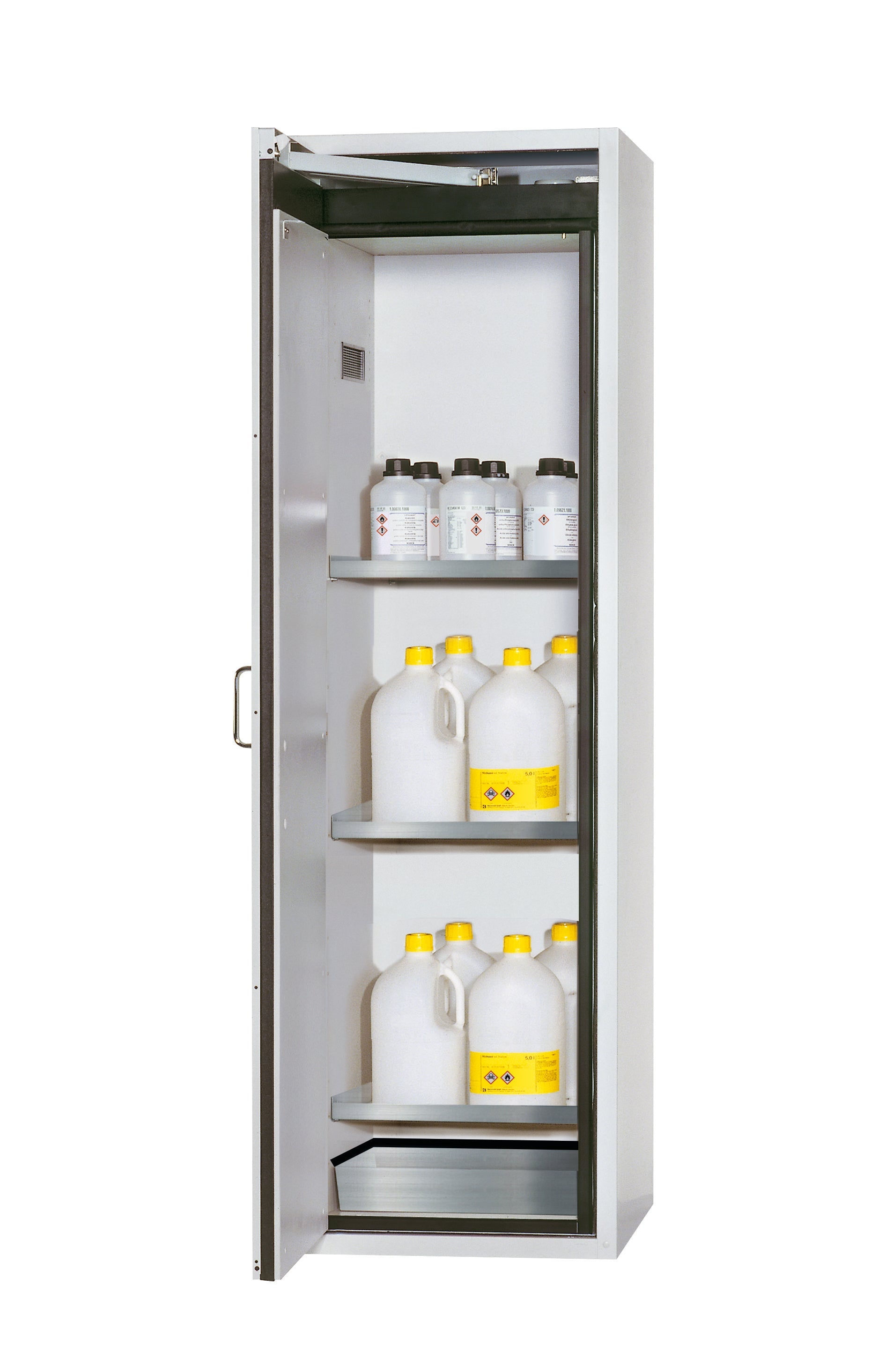 Armoire de sécurité type 90 S-CLASSIC-90 modèle S90.196.060 en gris clair RAL 7035 avec 3x étagères standard (acier inoxydable 1.4301)