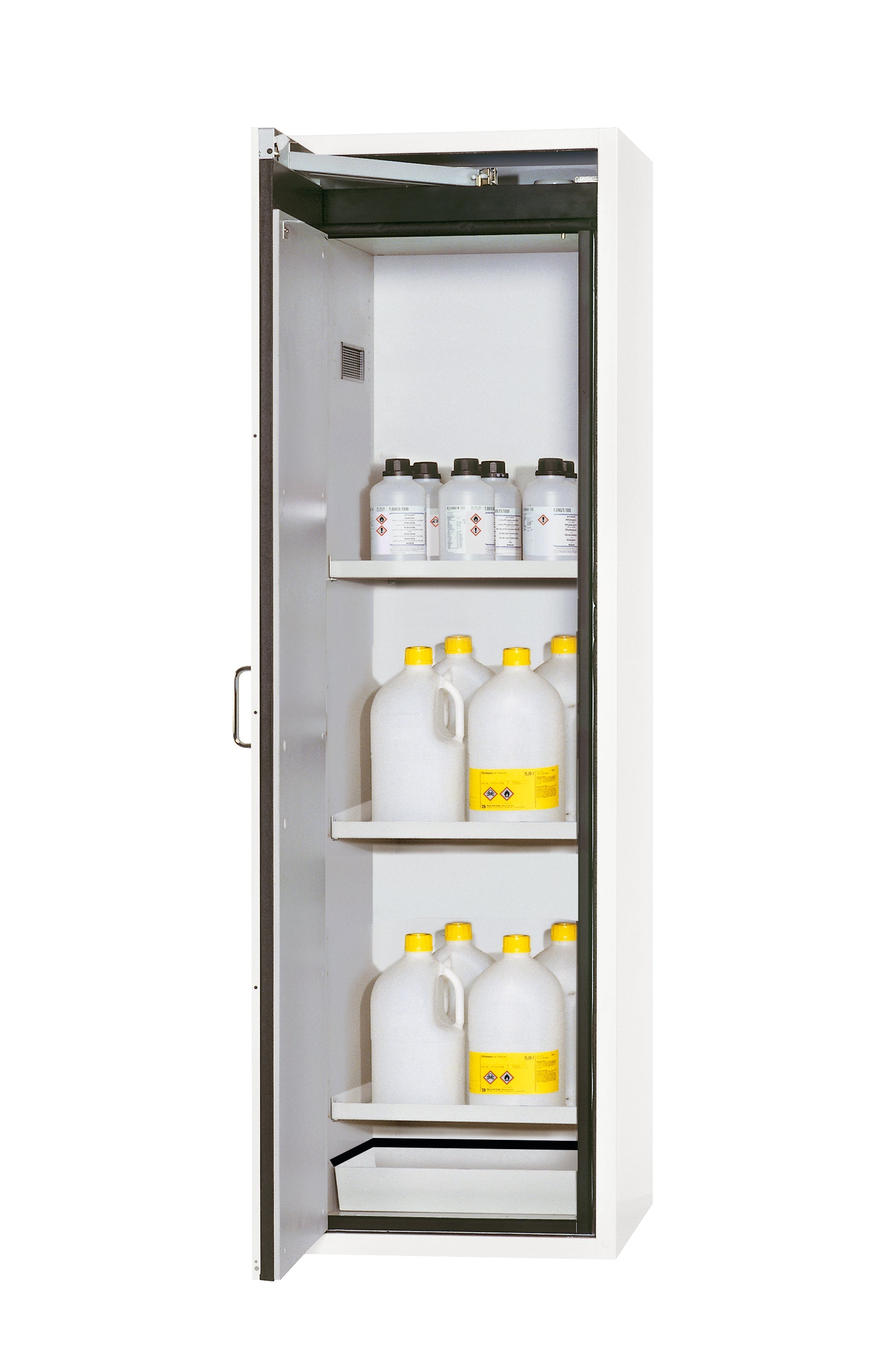 Armoire de sécurité type 90 S-CLASSIC-90 modèle S90.196.060.WDAS en blanc de laboratoire (similaire à RAL 9016) avec 3 étagères standard (tôle d'acier)