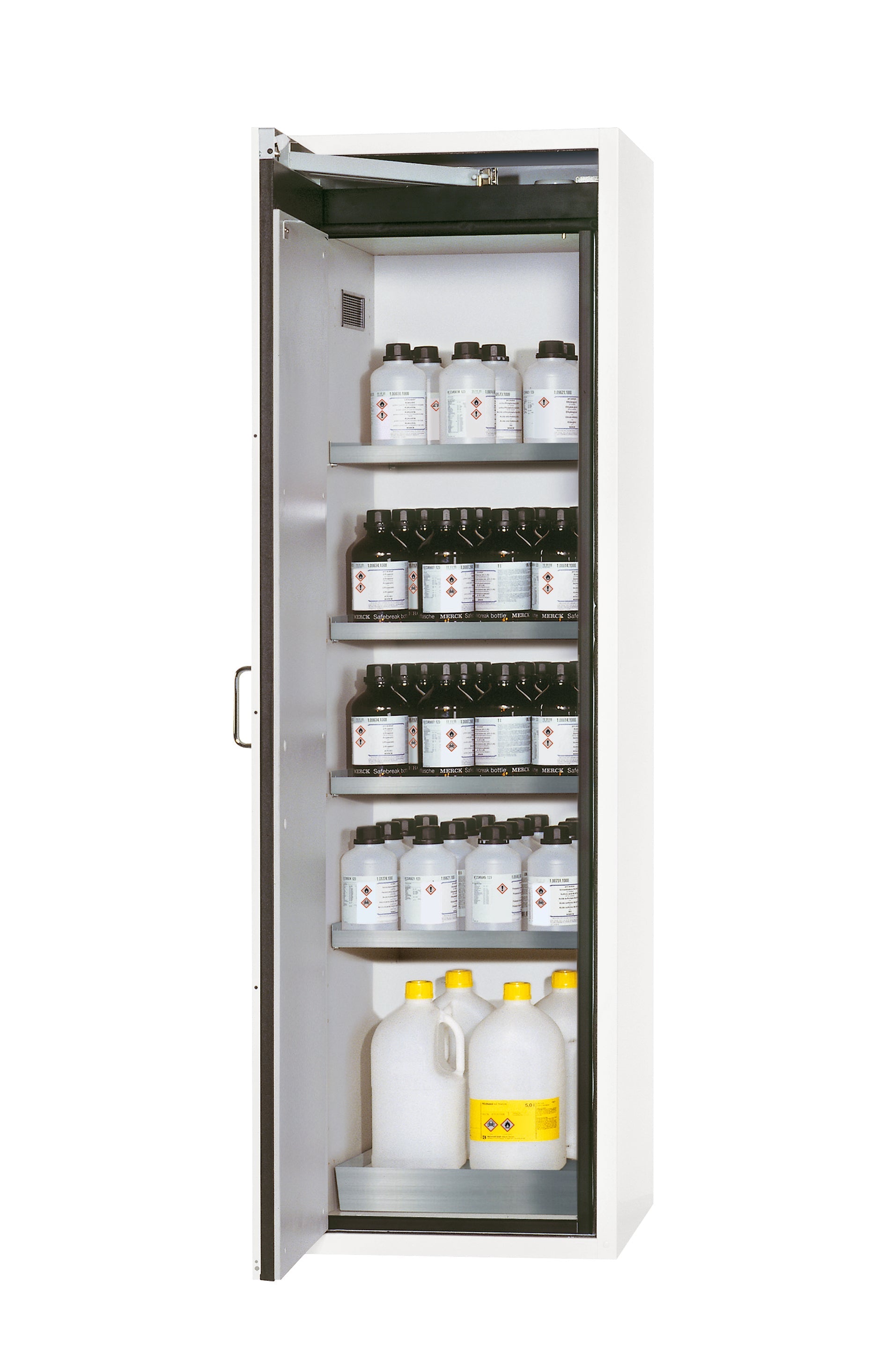 Armoire de sécurité type 90 S-CLASSIC-90 modèle S90.196.060.WDAS en blanc de laboratoire (similaire à RAL 9016) avec 4x étagères standard (acier inoxydable 1.4301)