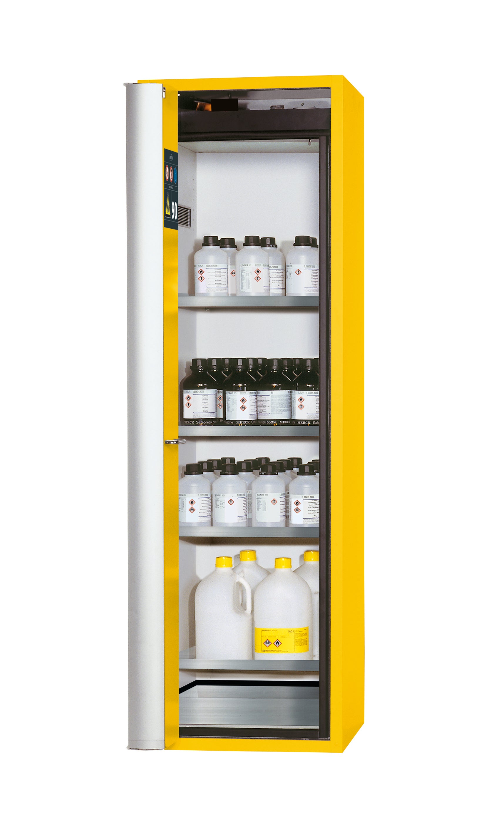 Typ 90 Sicherheitsschrank S-PHOENIX-90 Modell S90.196.060.FDAS in sicherheitsgelb RAL 1004 mit 4x Fachboden Standard (Edelstahl 1.4301)