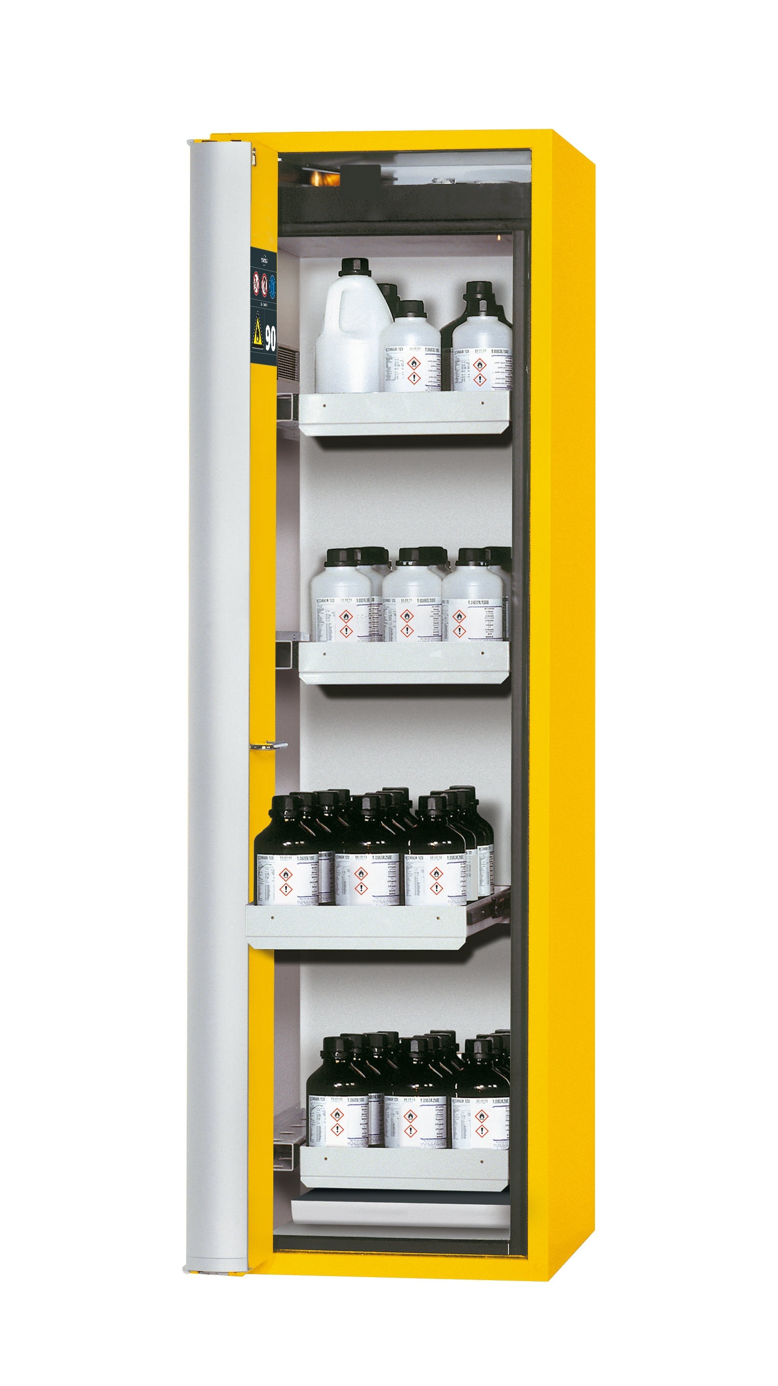 Typ 90 Sicherheitsschrank S-PHOENIX Vol.2-90 Modell S90.196.060.FDAC in sicherheitsgelb RAL 1004 mit 4x Auszugswanne Standard (Stahlblech)