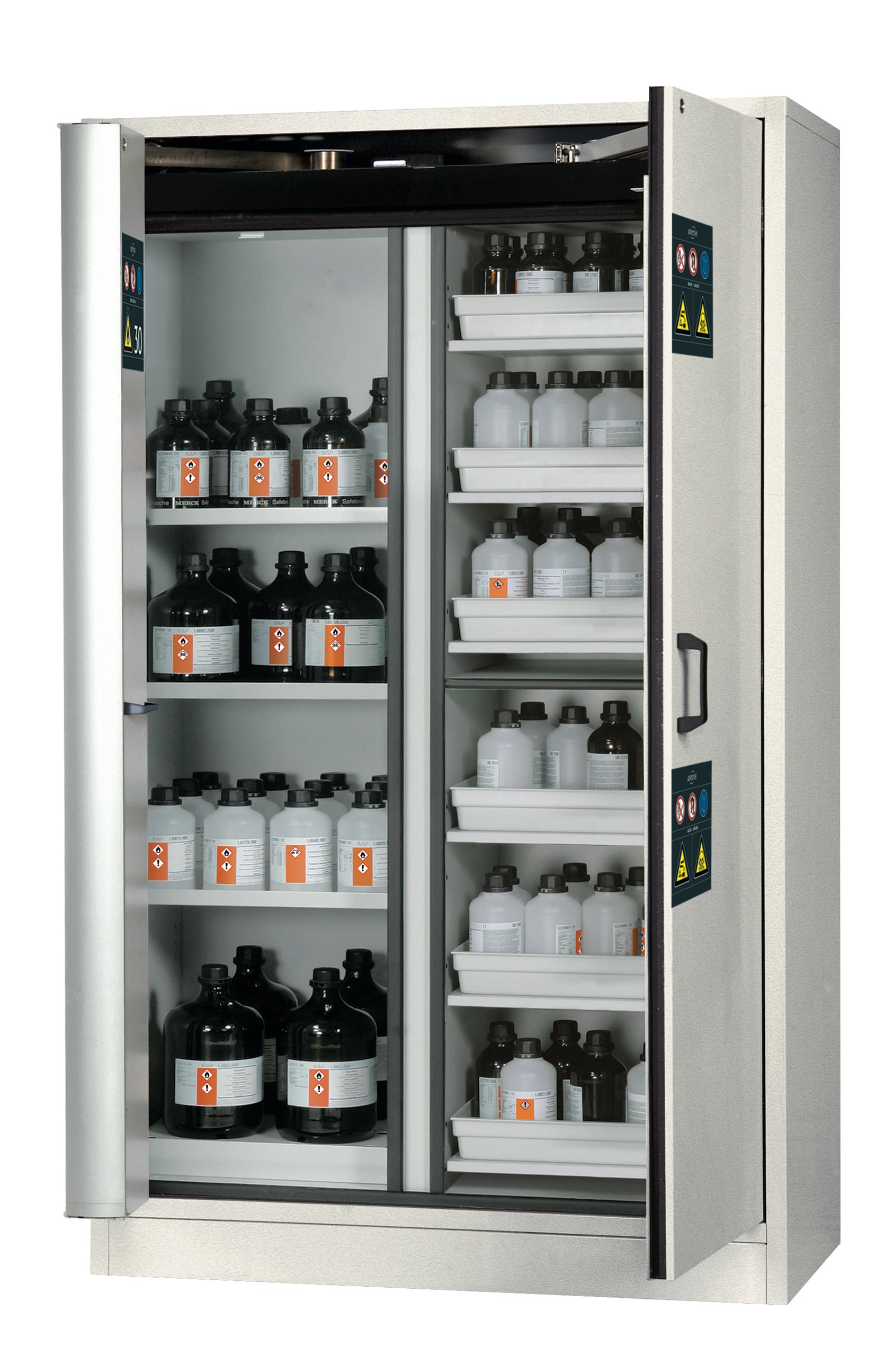 Type 30 combination safety cabinet K-PHOENIX-30 model K30.197.120.MV.FWAS in light gray RAL 7035 with 3x standard shelves (sheet steel)