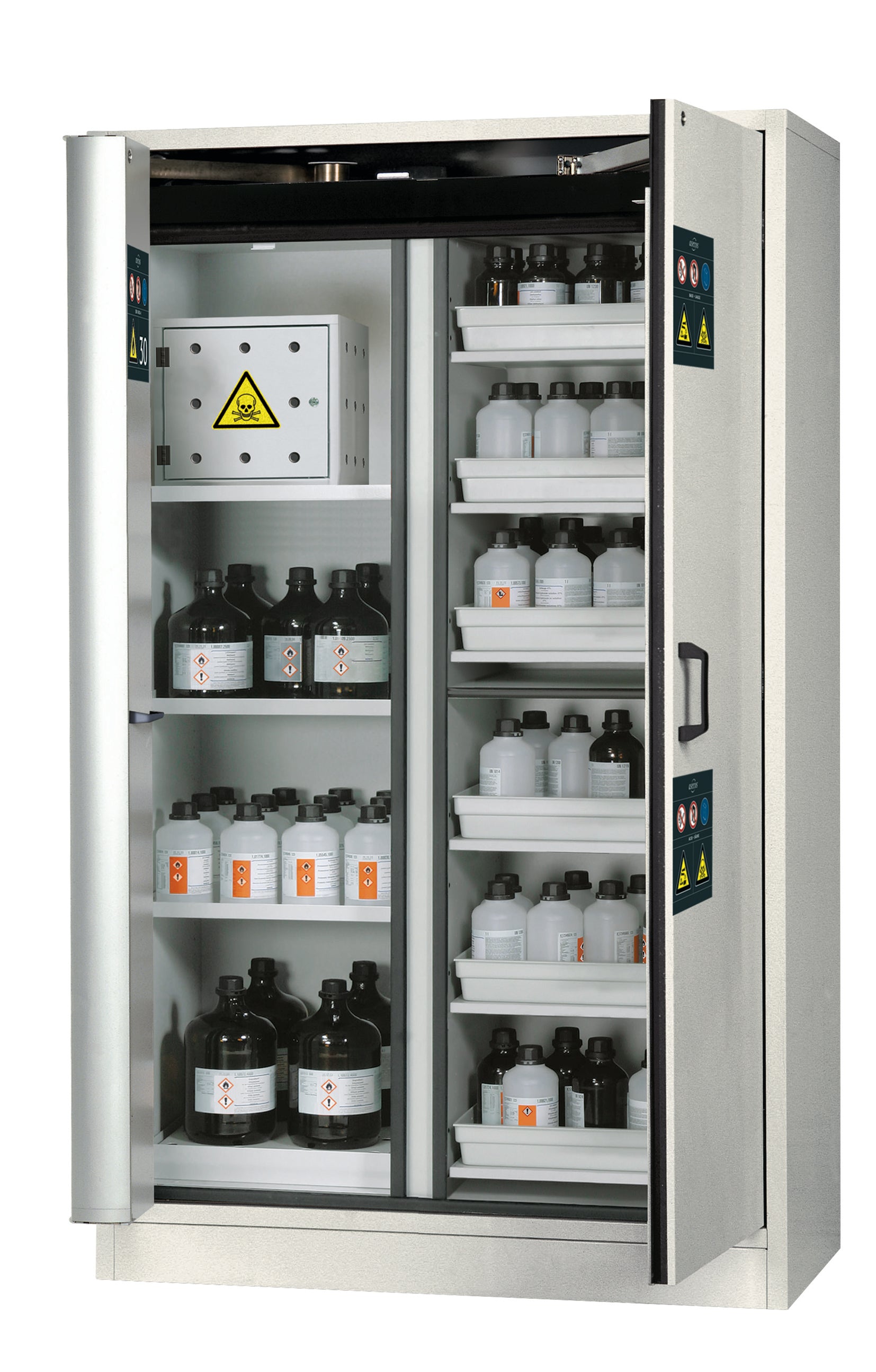 Type 30 combination safety cabinet K-PHOENIX-30 model K30.197.120.MC.FWAS in light gray RAL 7035 with 2x standard shelves (sheet steel)