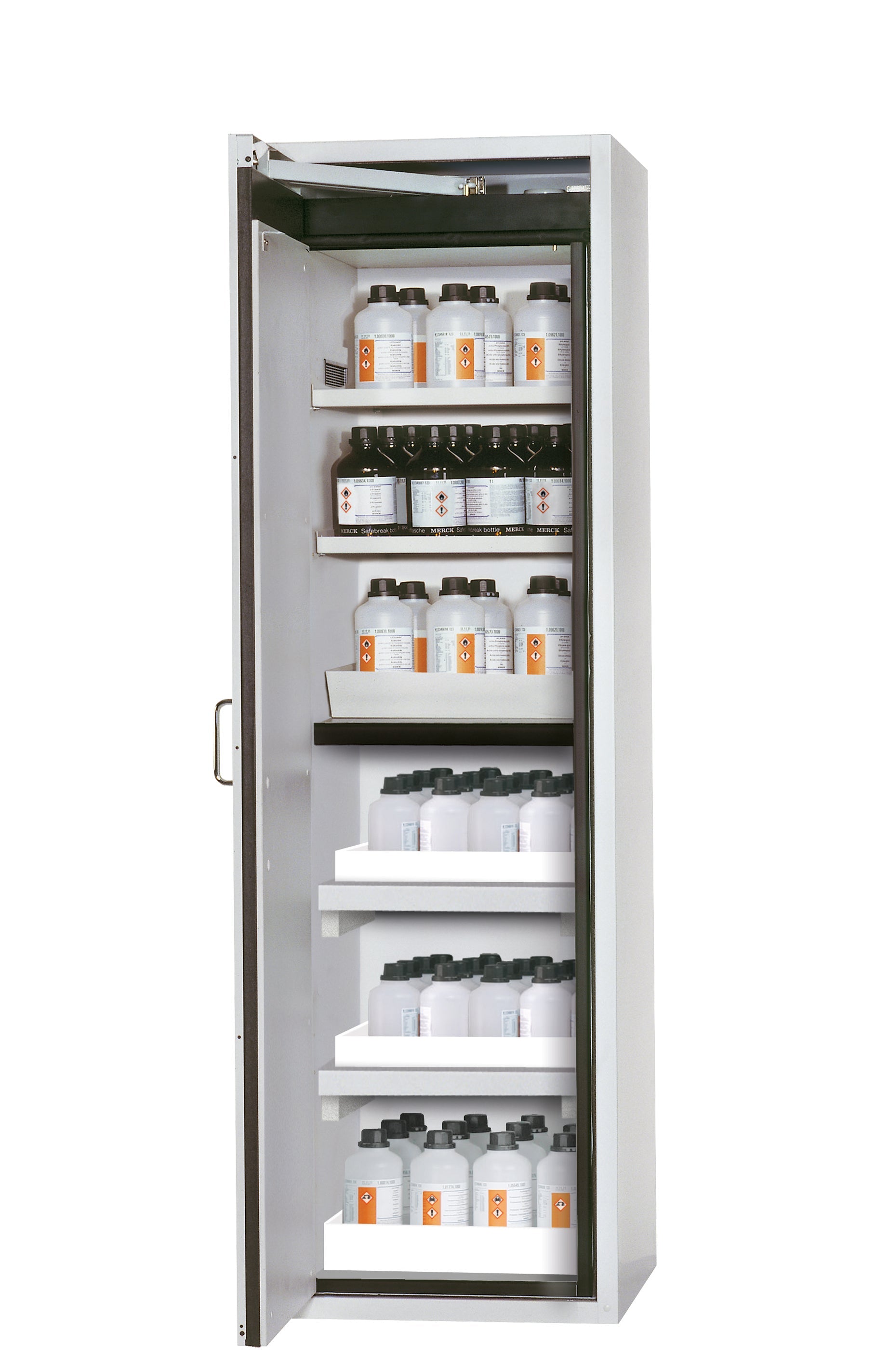 Armoire de sécurité type 90 S-CLASSIC-90 modèle S90.196.060.MH.WDAS en gris clair RAL 7035 avec 2x étagères standard (tôle d'acier)