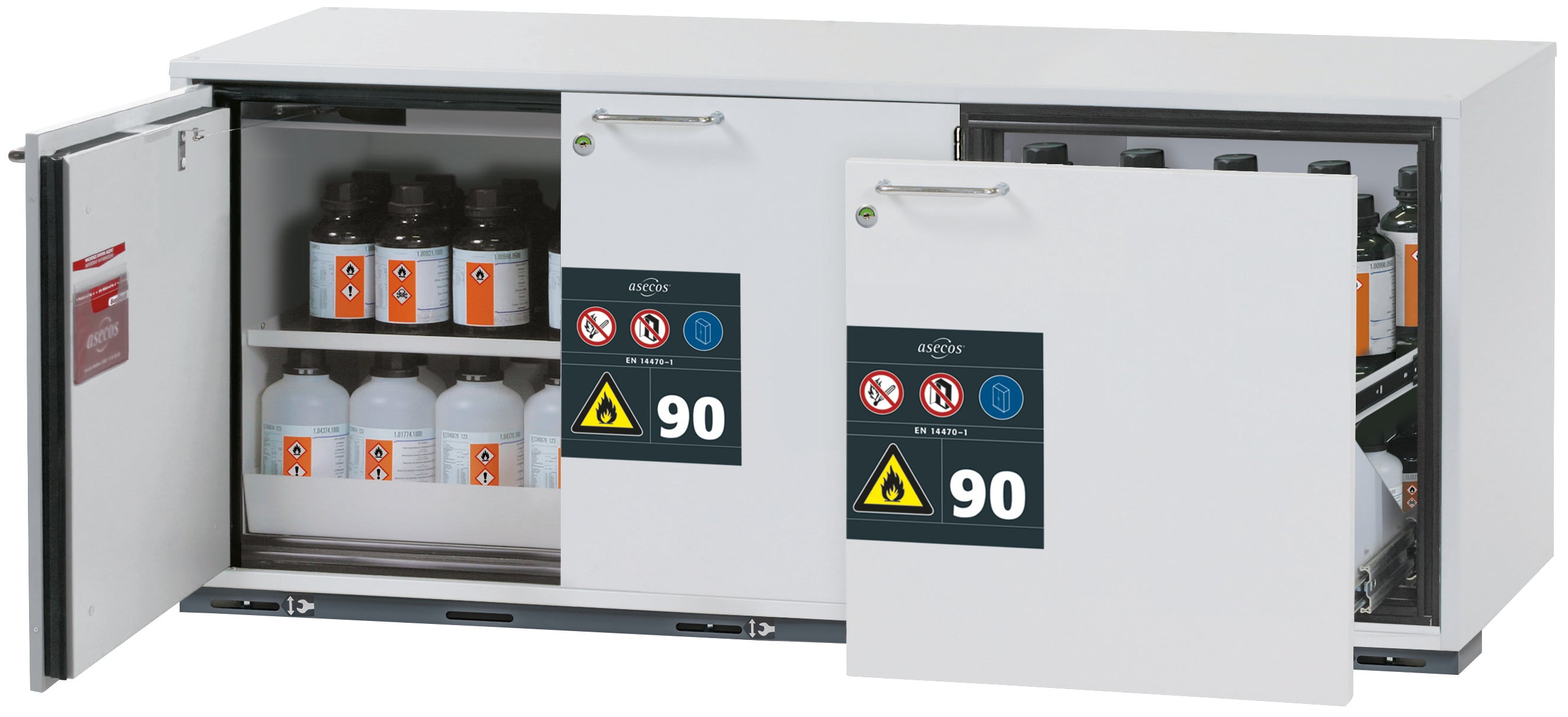 Typ 90 Sicherheitsunterbauschrank UB-ST-90 Modell UB90.060.140.S2T in lichtgrau RAL 7035 mit 1x Fachboden Standard (Stahlblech)