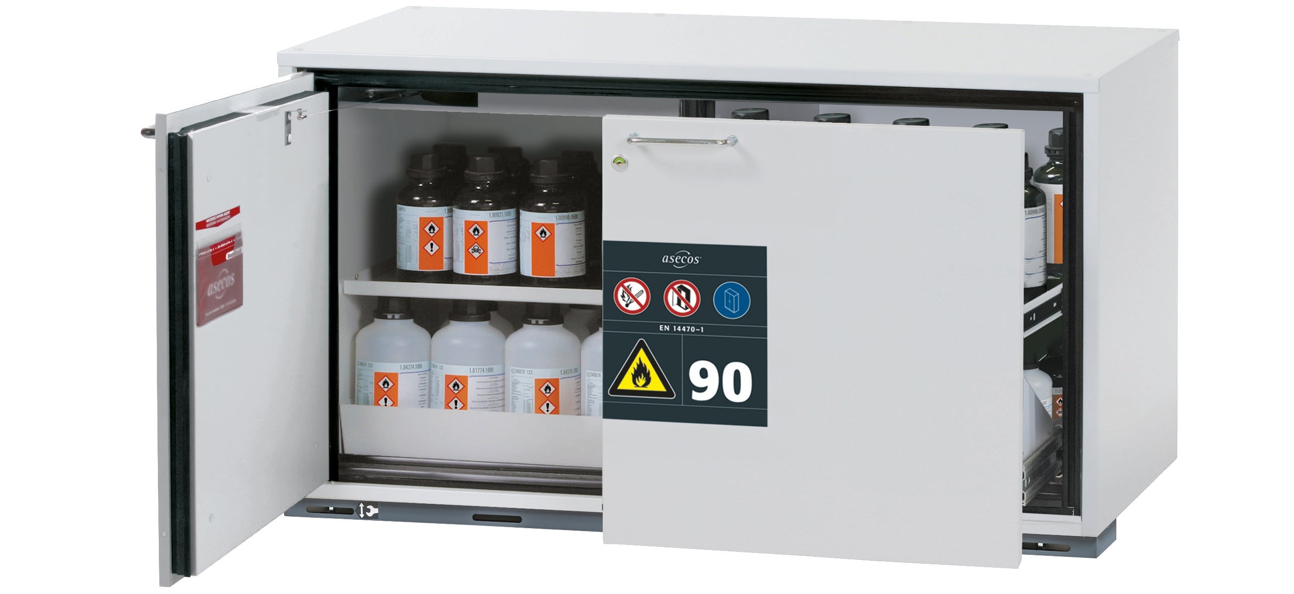 Typ 90 Sicherheitsunterbauschrank UB-ST-90 Modell UB90.060.110.ST in lichtgrau RAL 7035 mit 1x Fachboden Standard (Stahlblech)