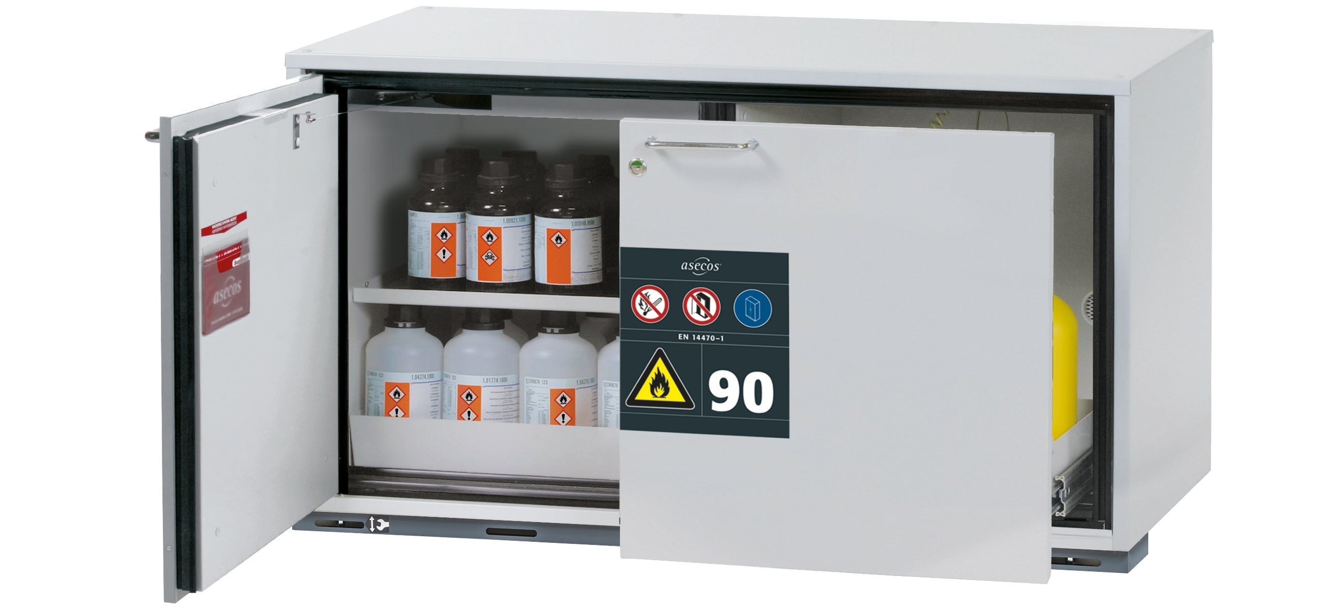 Typ 90 Sicherheitsunterbauschrank UB-ST-90 Modell UB90.060.110.050.ST in lichtgrau RAL 7035 mit 1x Fachboden Standard (Stahlblech)