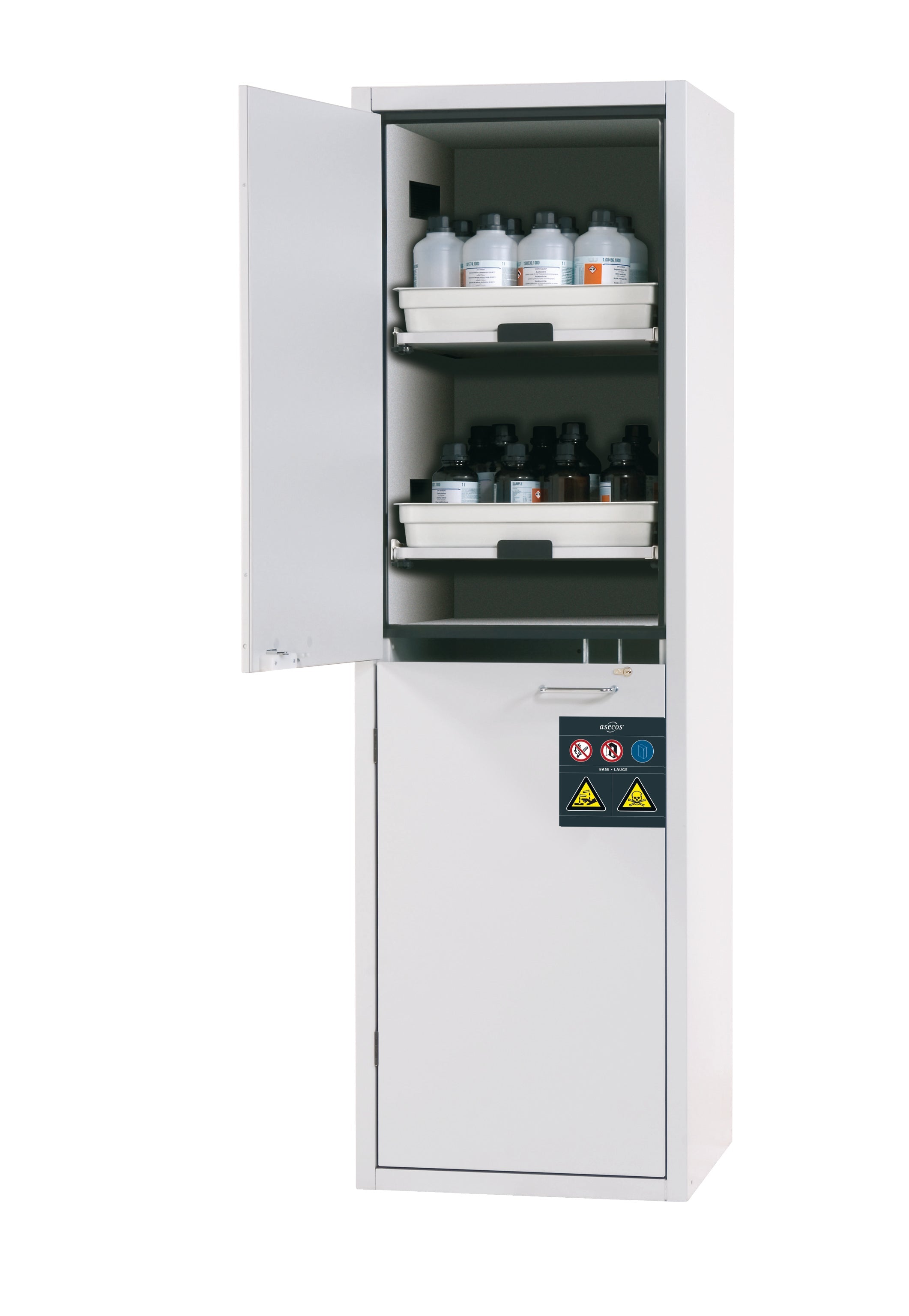 Acid and alkaline cabinet SL-CLASSIC model SL.196.060.MH in light gray RAL 7035 with 4x AbZ pull-out shelves (FP plate/polypropylene)