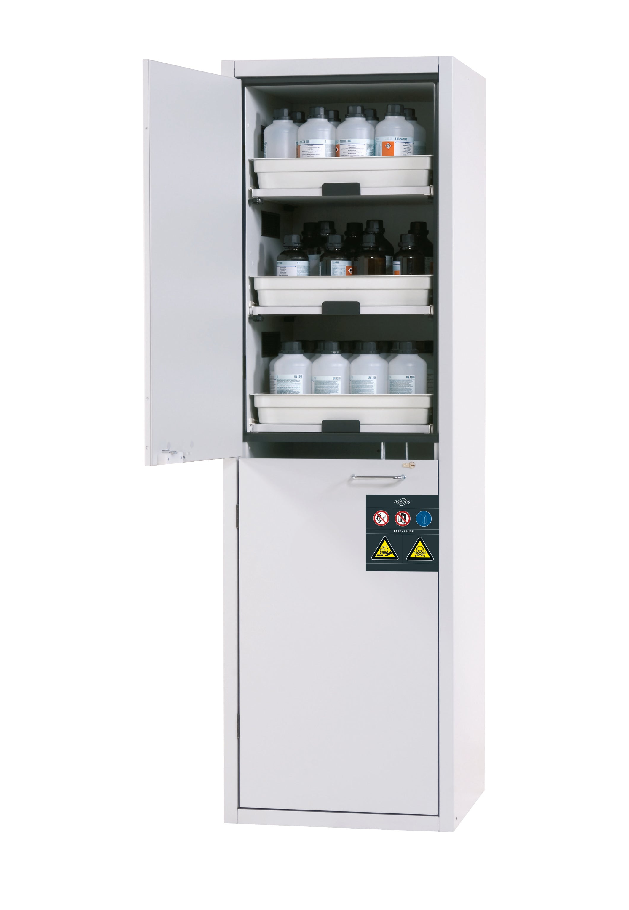 Acid and alkaline cabinet SL-CLASSIC model SL.196.060.MH in light gray RAL 7035 with 6x AbZ pull-out shelves (FP plate/polypropylene)