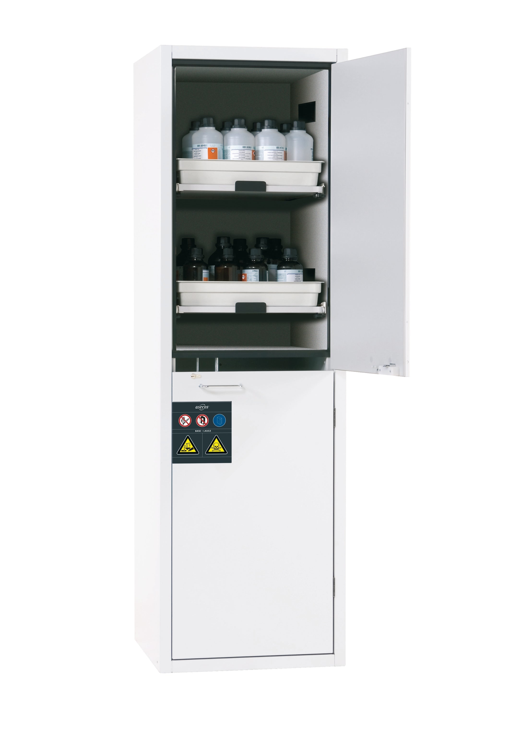 Acid and alkaline cabinet SL-CLASSIC model SL.196.060.MH in laboratory white (similar to RAL 9016) with 4x AbZ pull-out shelves (FP plate/polypropylene)