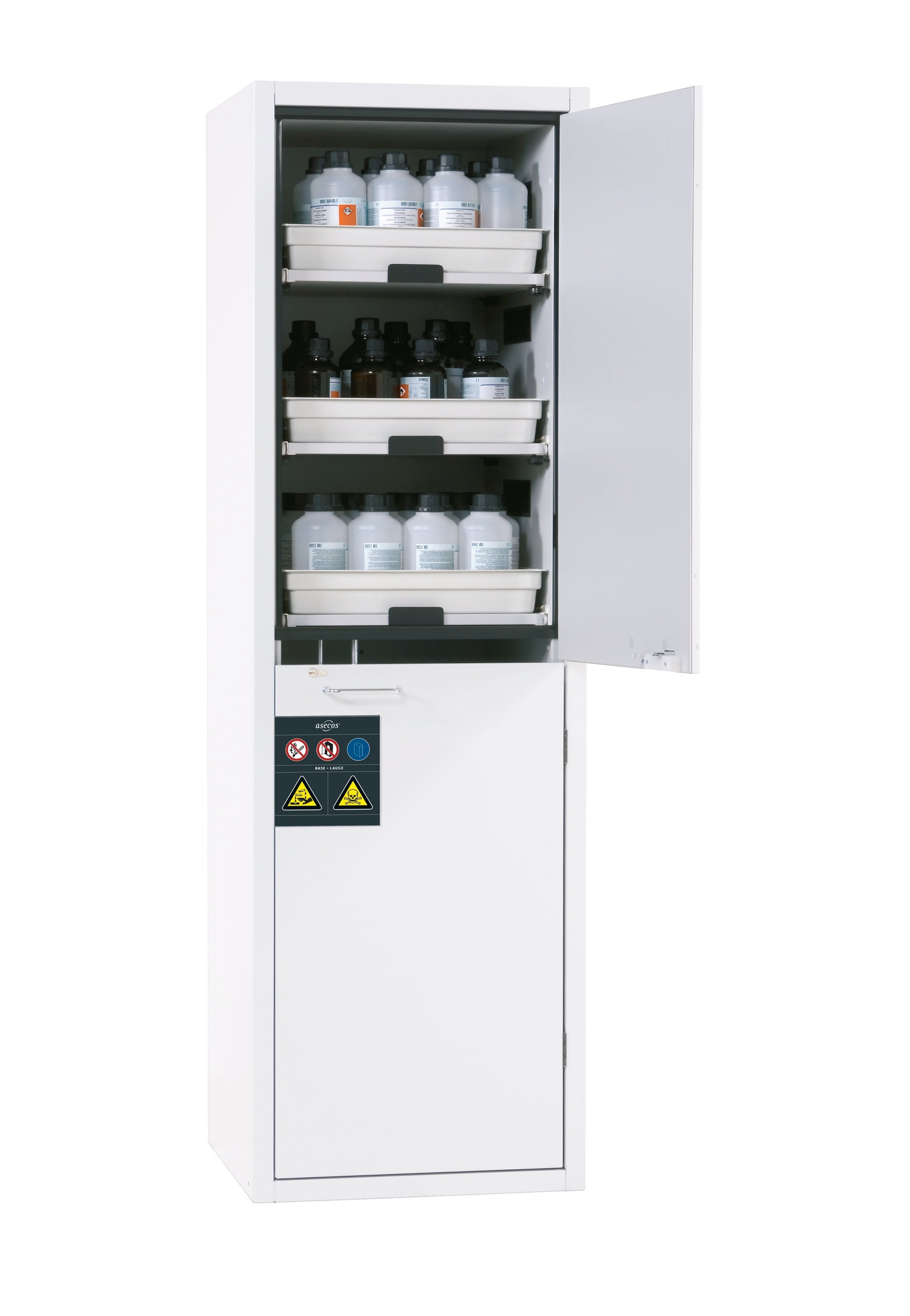 Acid and alkaline cabinet SL-CLASSIC model SL.196.060.MH in laboratory white (similar to RAL 9016) with 6x AbZ pull-out shelves (FP plate/polypropylene)