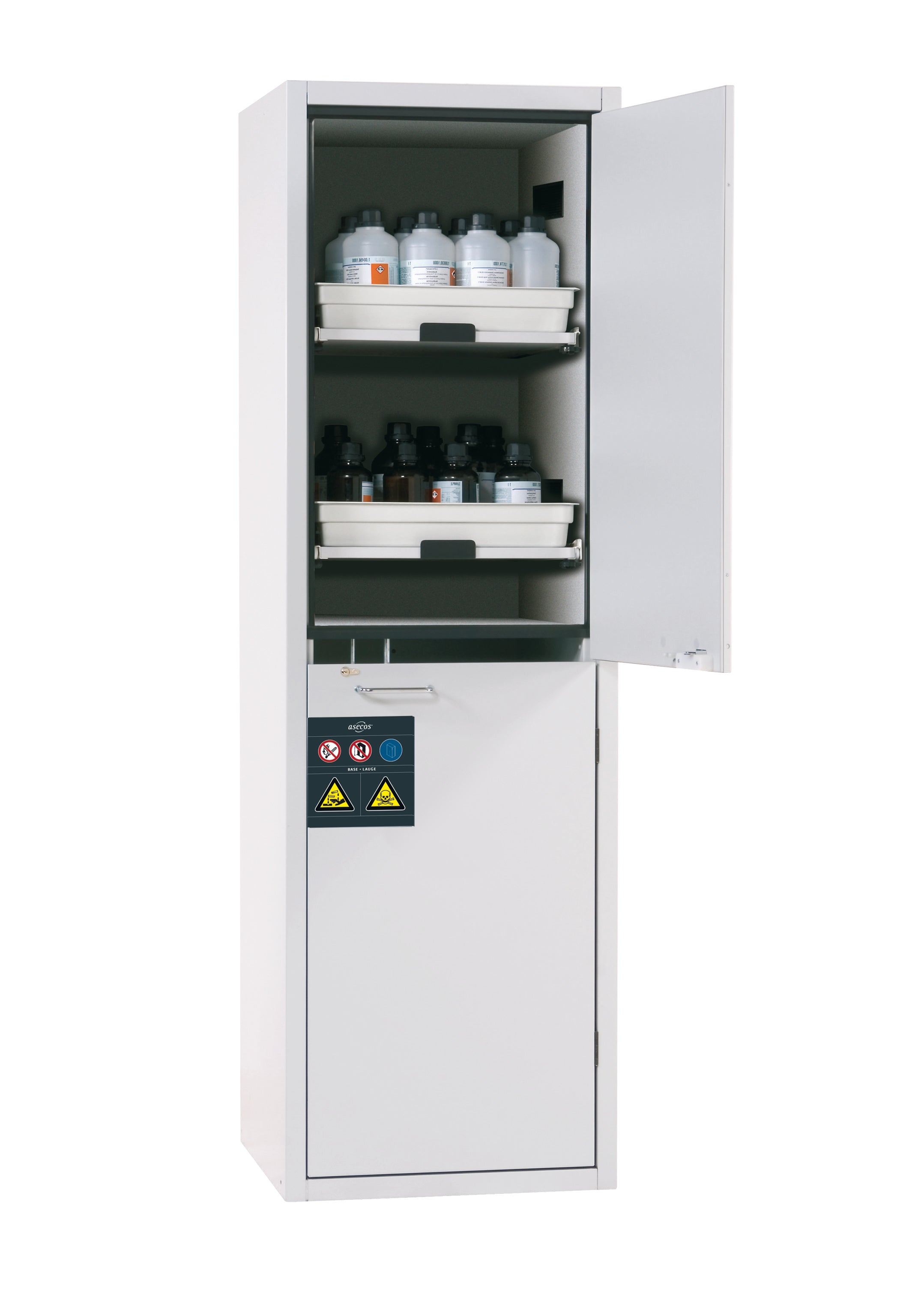 Acid and alkaline cabinet SL-CLASSIC model SL.196.060.MH.R in light gray RAL 7035 with 4x AbZ pull-out shelves (FP plate/polypropylene)